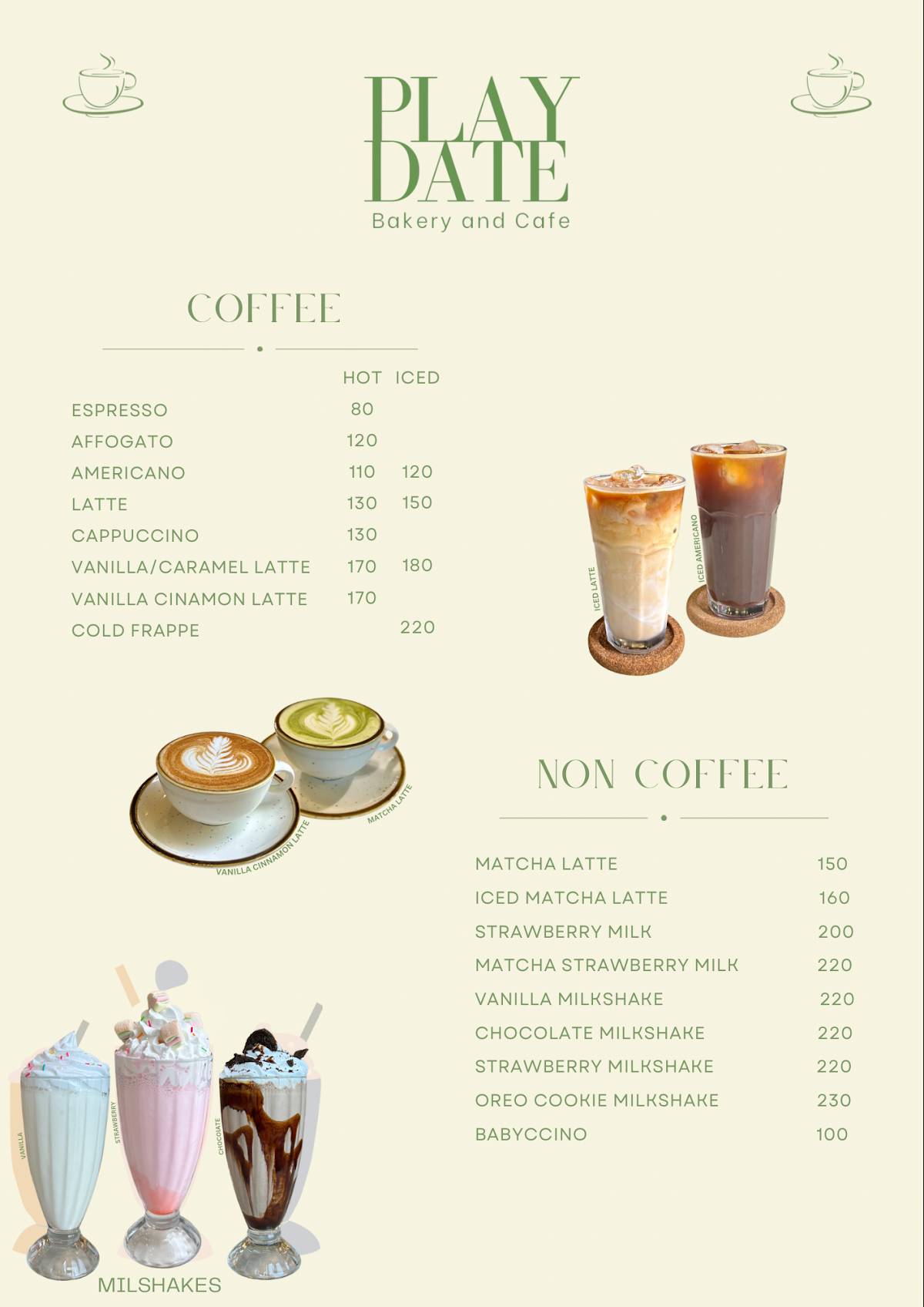 Playdate-Playarea&Cafe menu