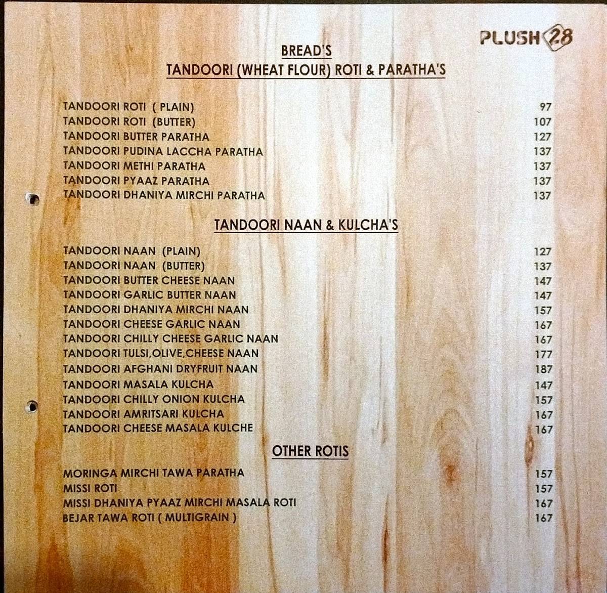 Plush 28 -Pure Veg Restaurant menu