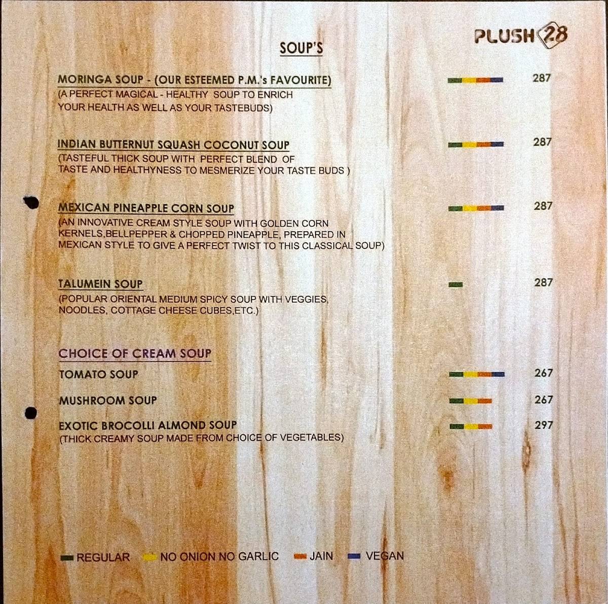 Plush 28 -Pure Veg Restaurant menu