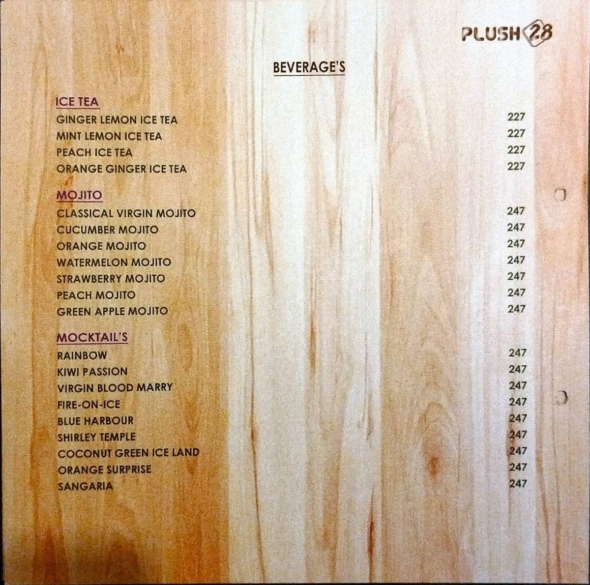 Plush 28 -Pure Veg Restaurant menu