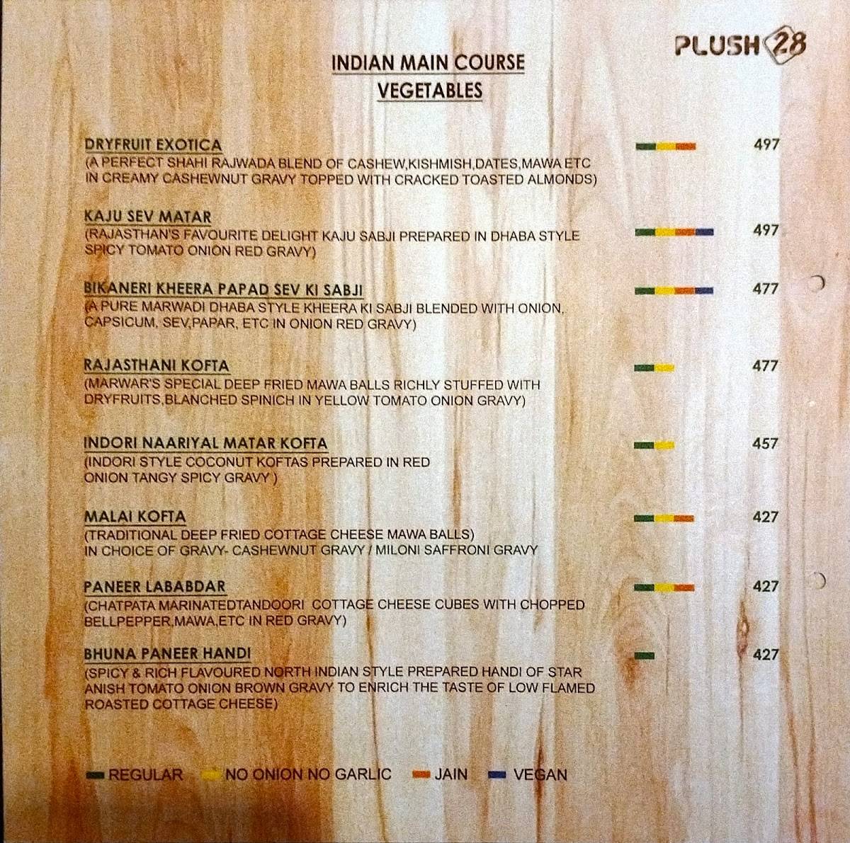 Plush 28 -Pure Veg Restaurant menu