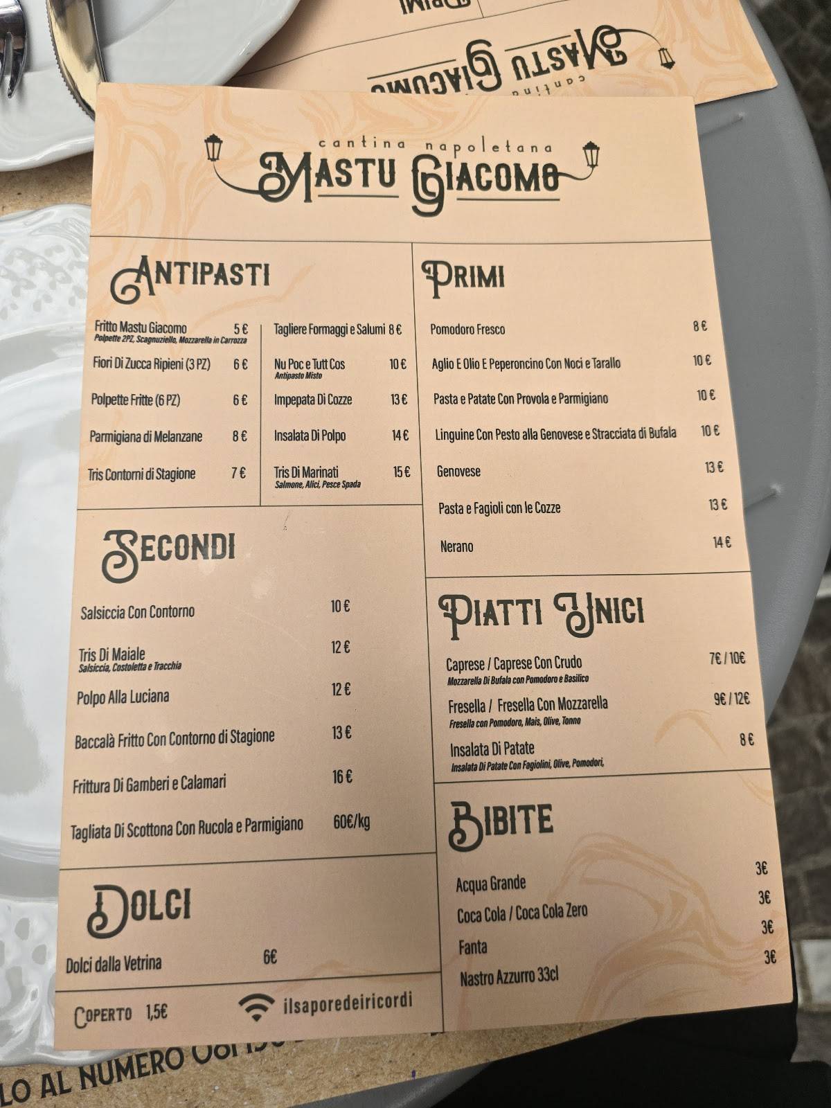 Menu di Portici Mastu Giacomo 