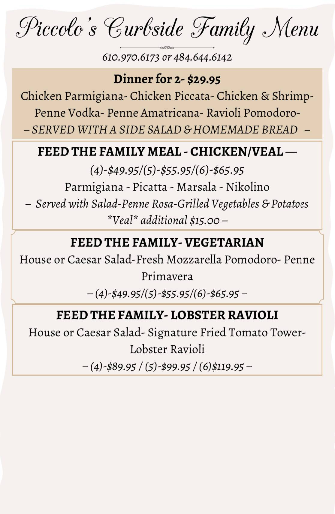 Menu at Piccolo Mondo Italian Restaurant, Pottstown
