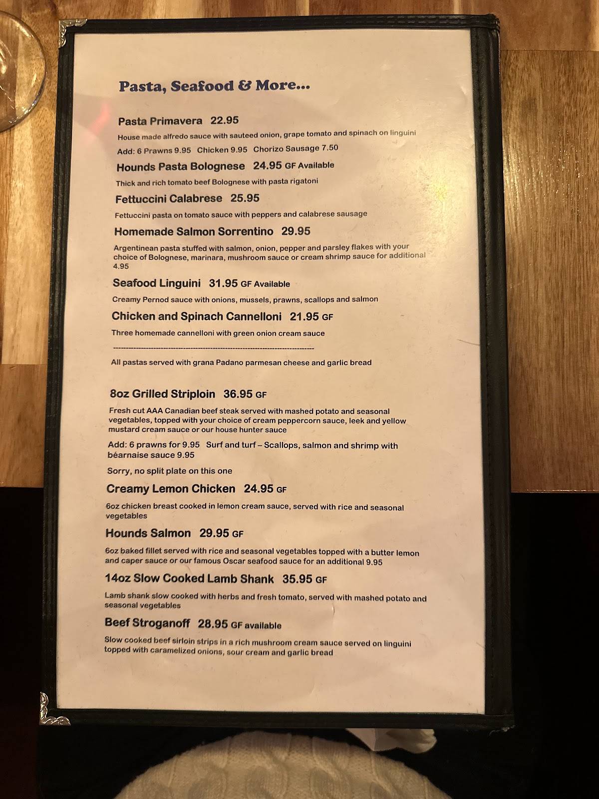 Menu de Powder Hounds Restaurant