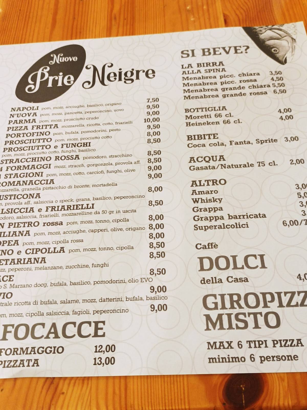 Menu di Prie Neigre 