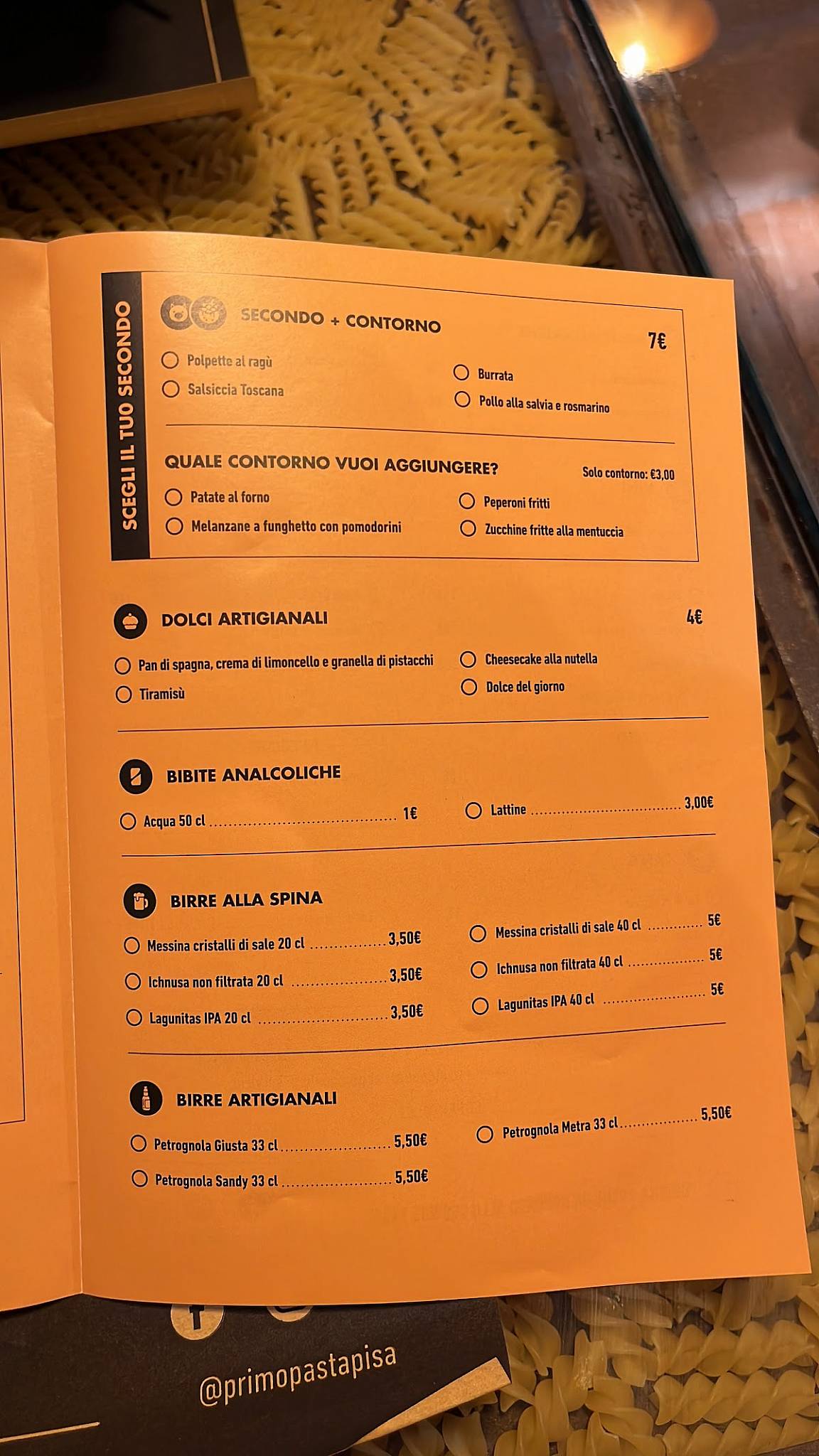 Menu di Primo - Pasta & Street Food Pisa 