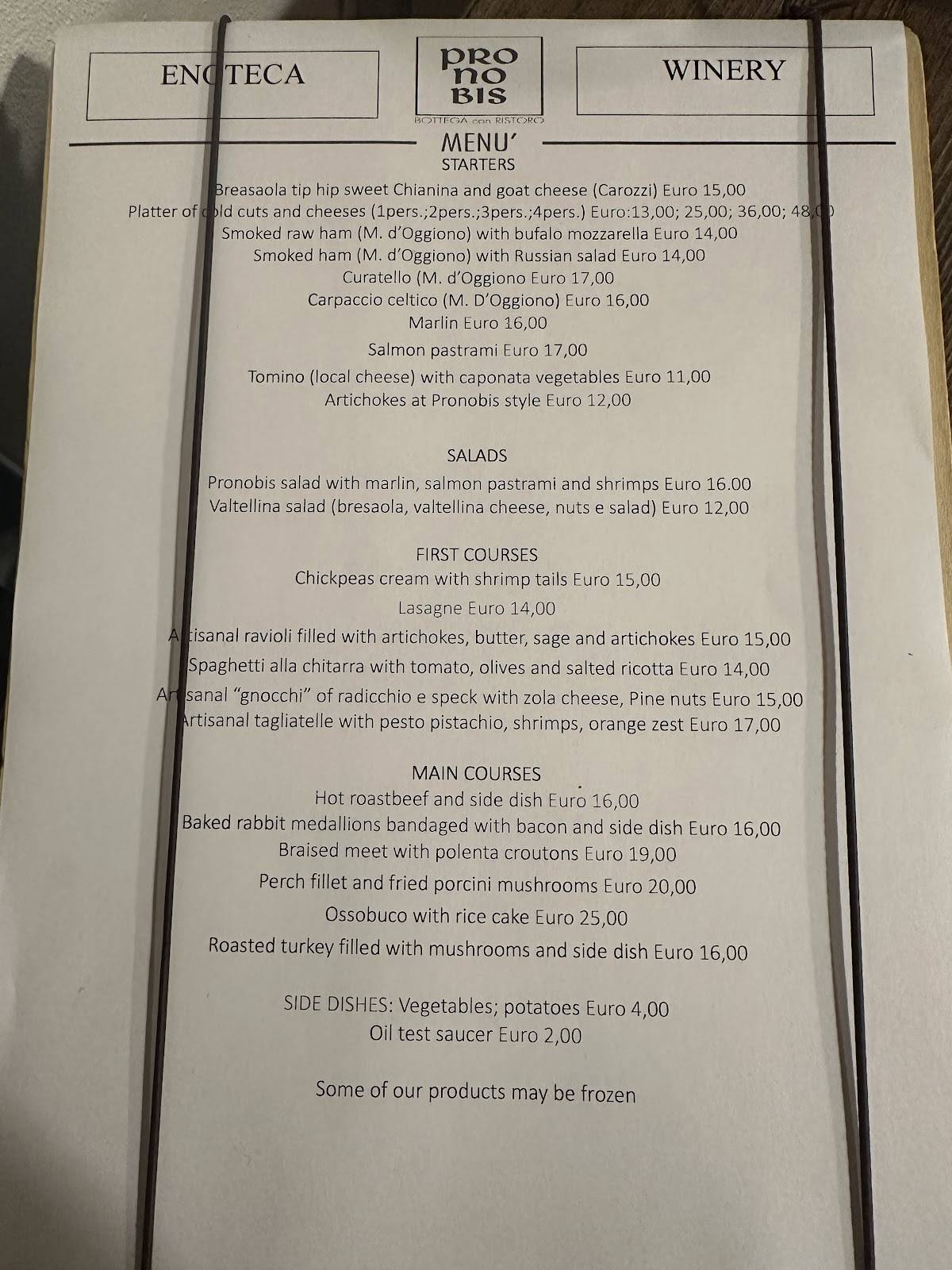 Menu di Pronobis 