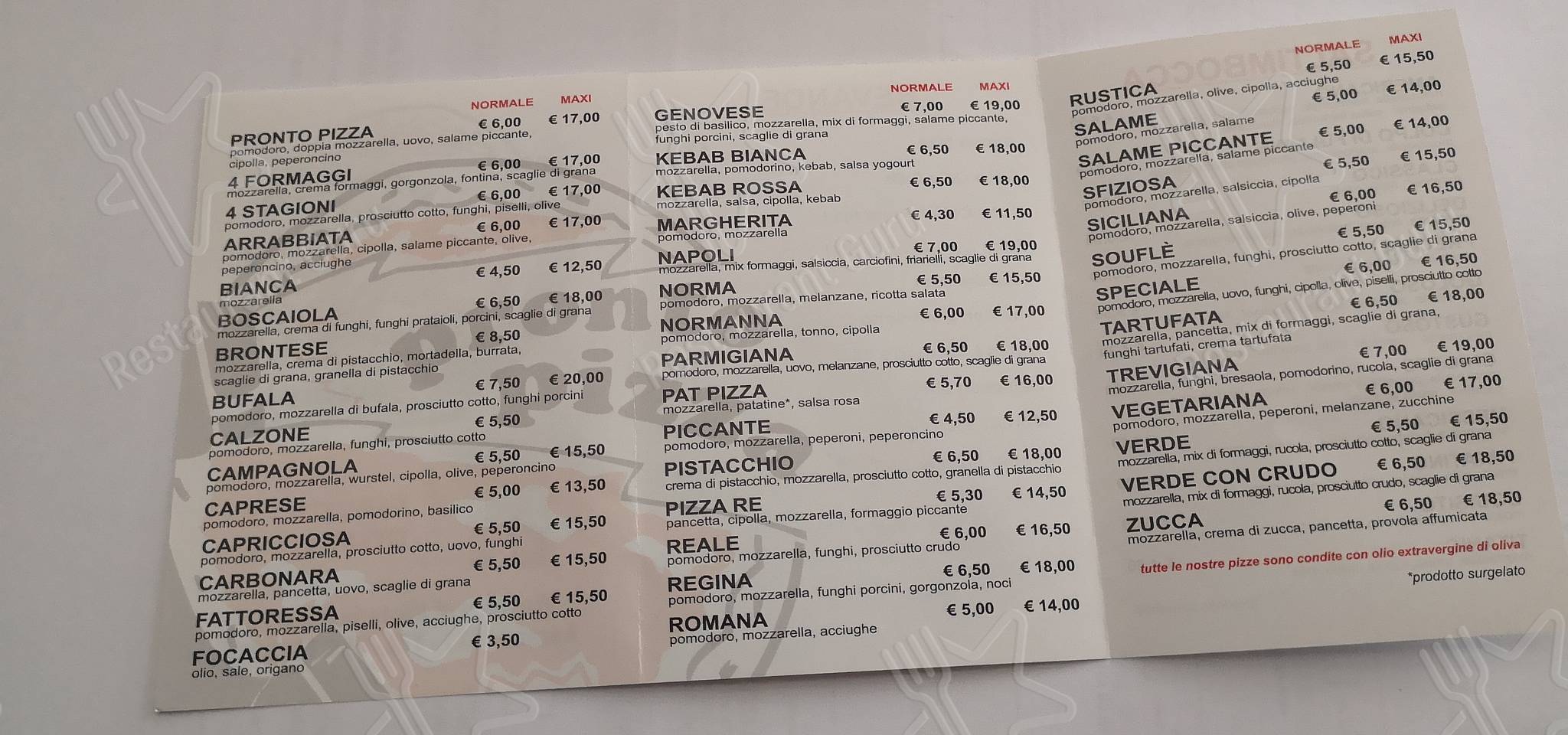 Menu di Pronto Pizza Adrano - pasti e bevande