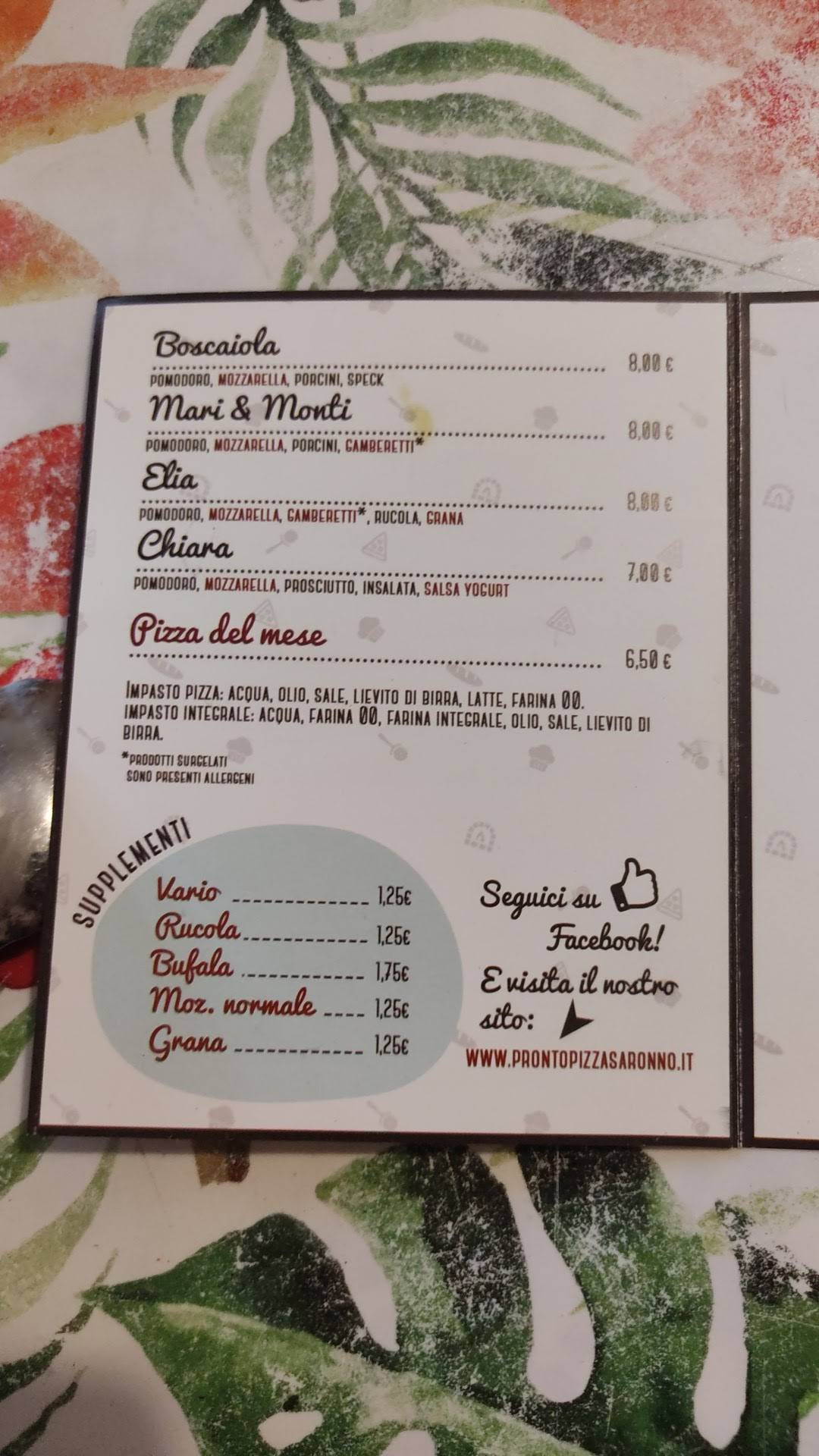 Menu di Pronto Pizza 