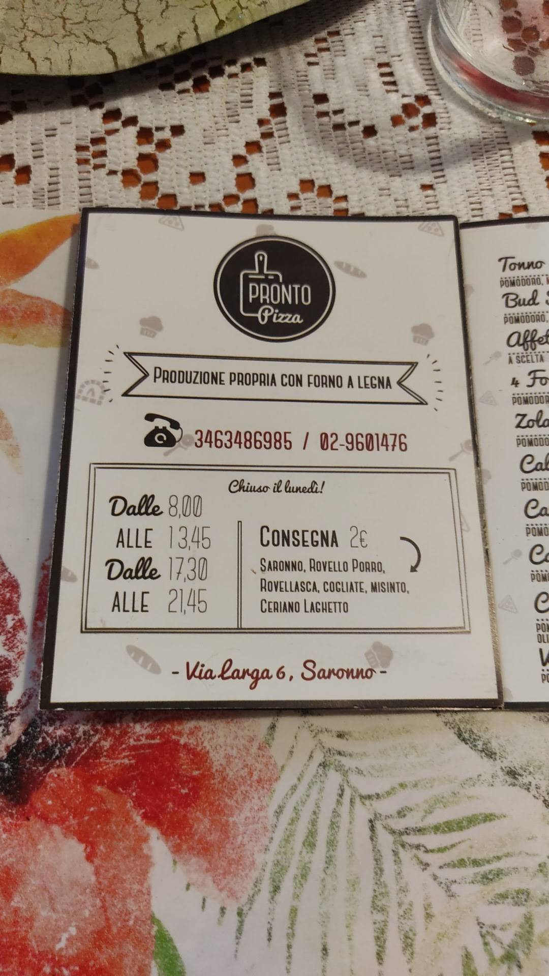Menu di Pronto Pizza 