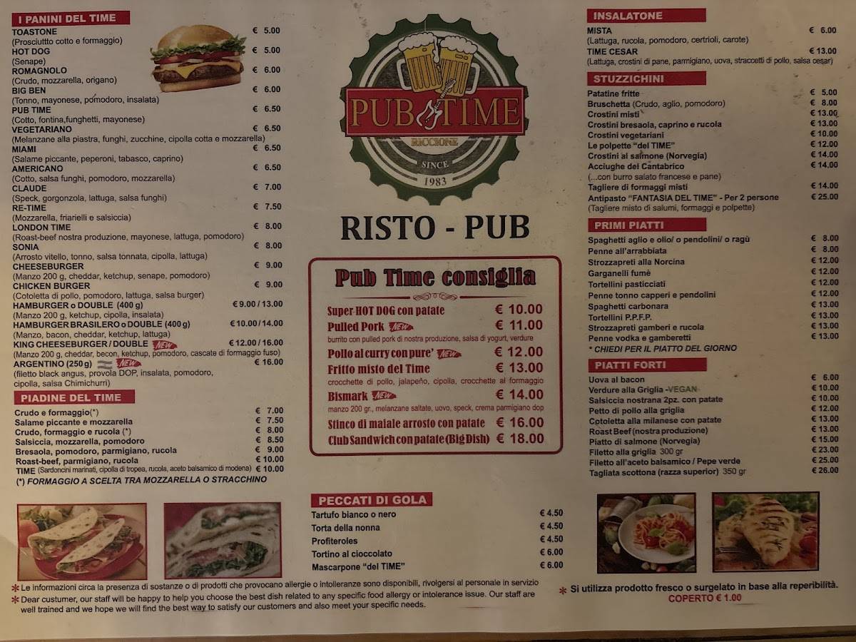Menu di Pub Time Riccione 