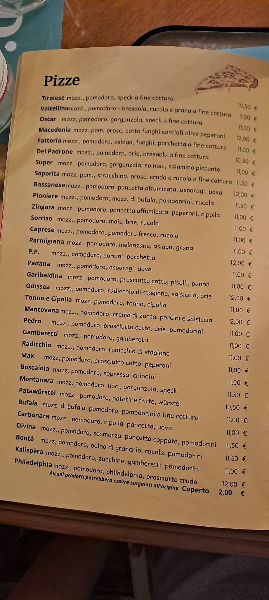 Menu di Al Pioniere 