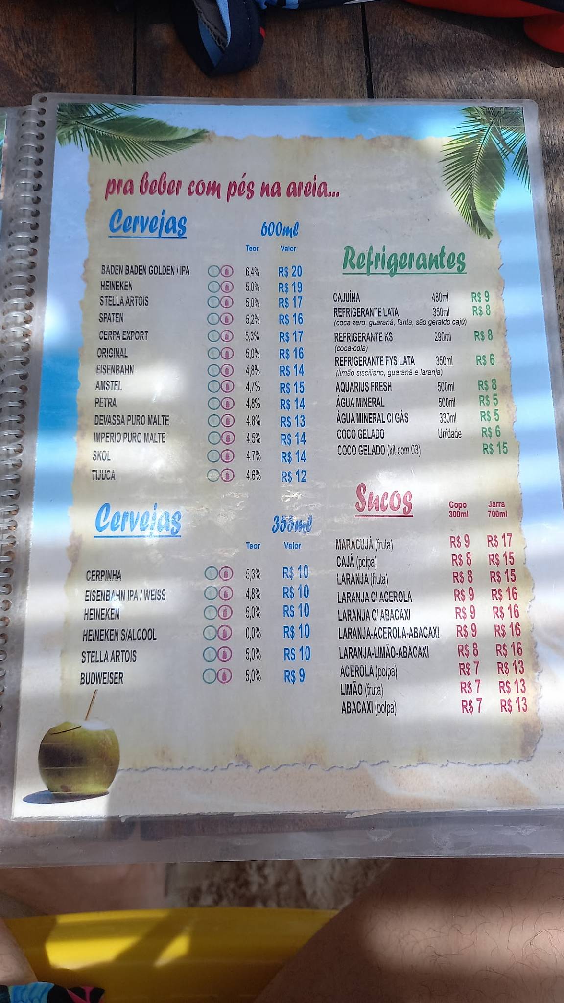 Barraca América do Sol cardápio