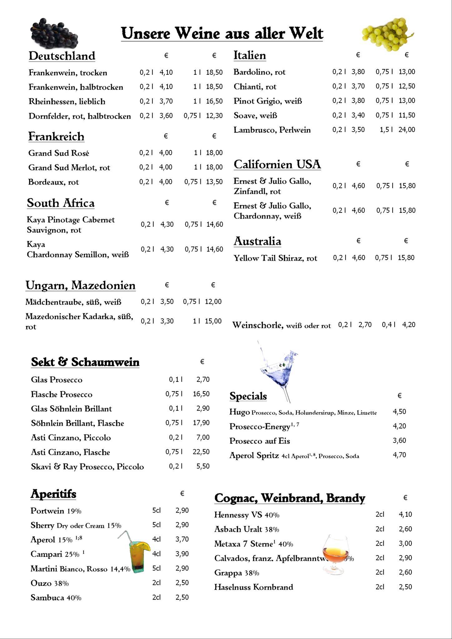 Menu de Butler's Café - Restaurant - Bar