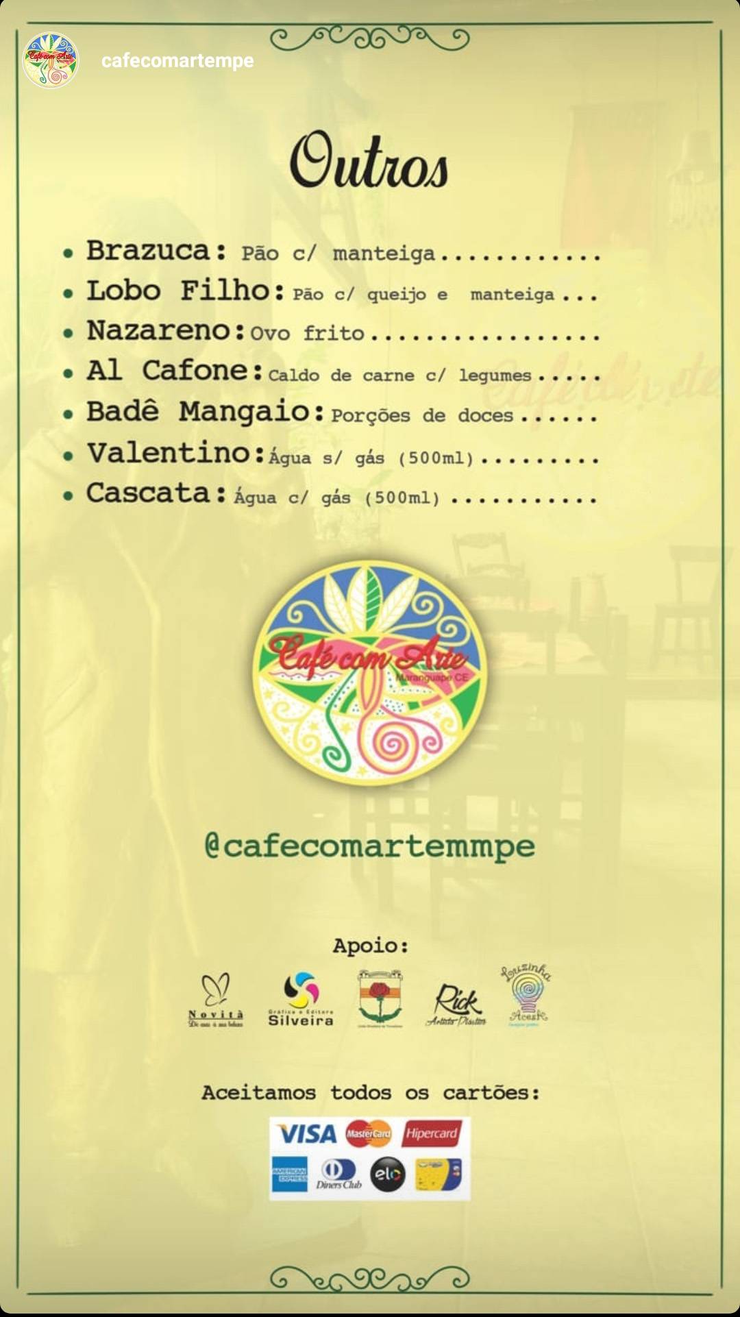 Café com Arte Maranguape cardápio