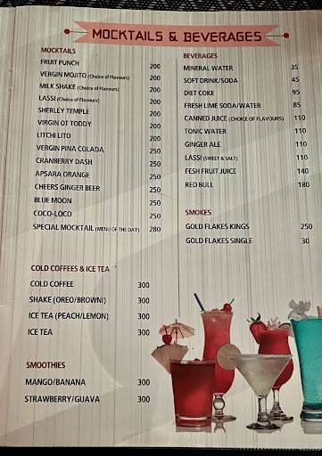 Cheers Bar menu