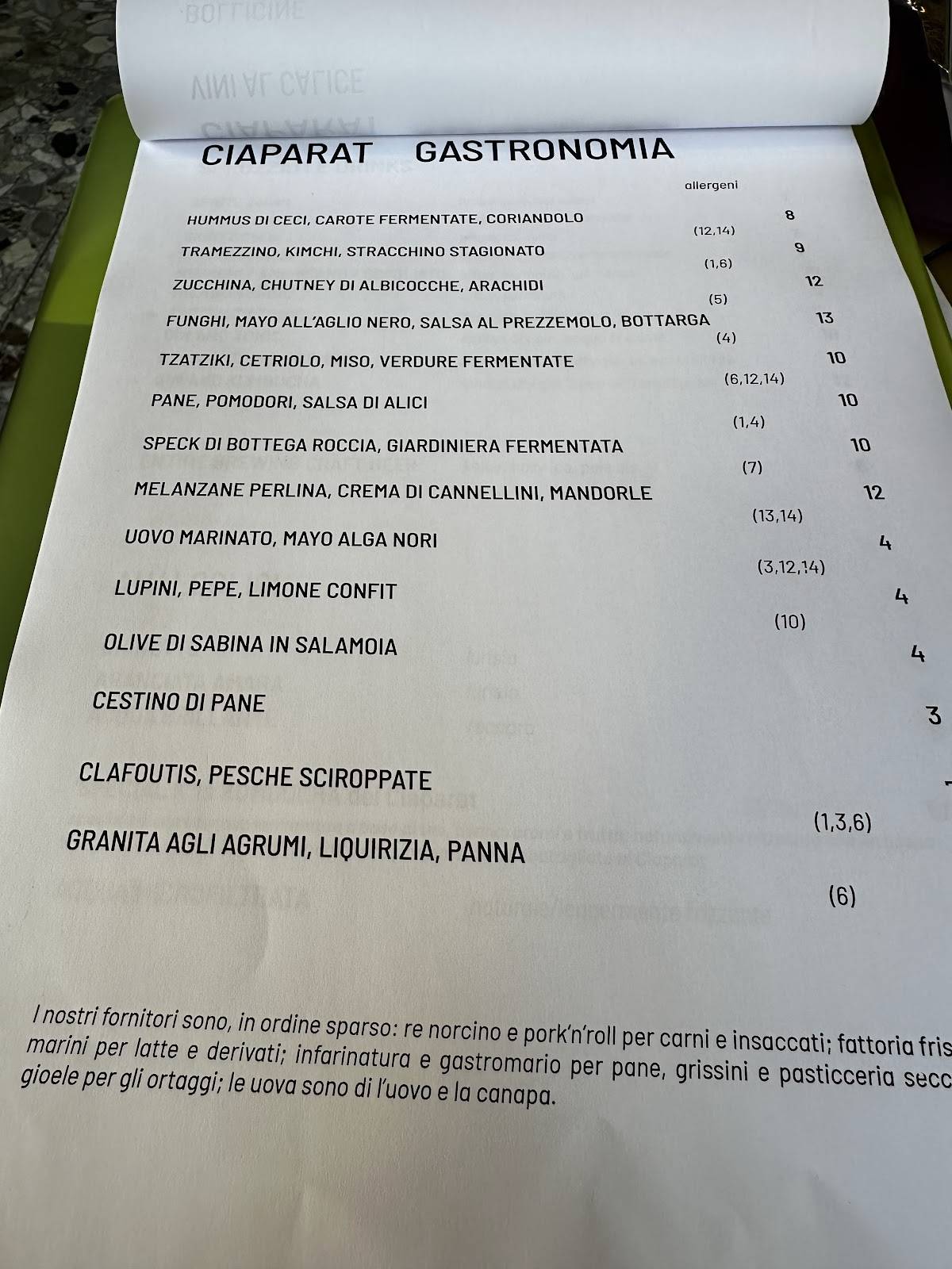 Menu di Ciaparat Enoteca 