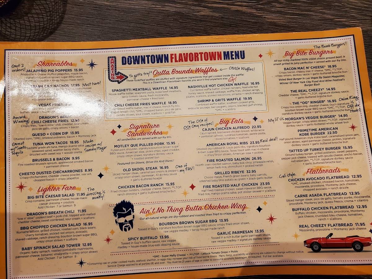 Menu at Downtown Flavortown restaurant, Pigeon
