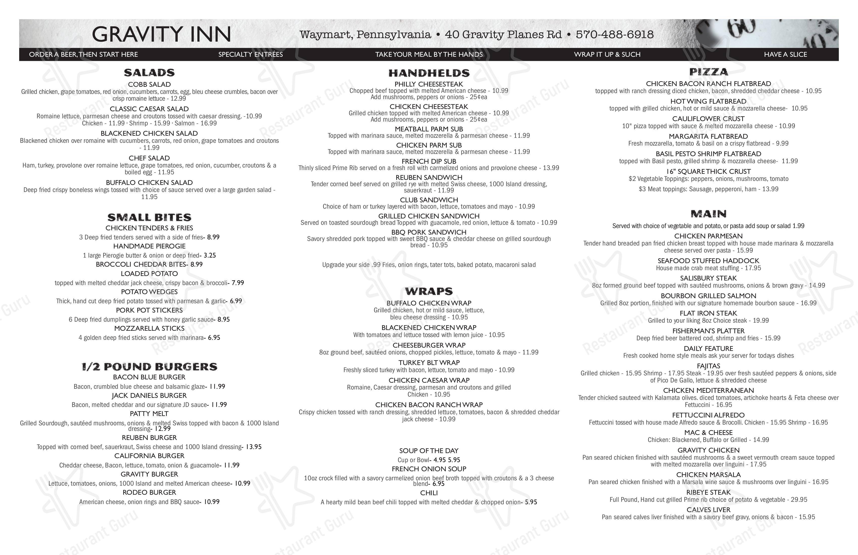 Menu at Gravity Restaurant & Bar, Waymart