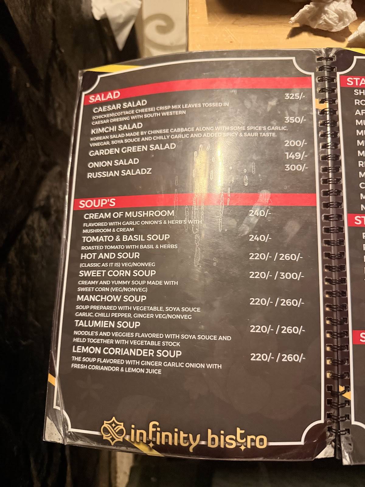 Infinity Bistro menu