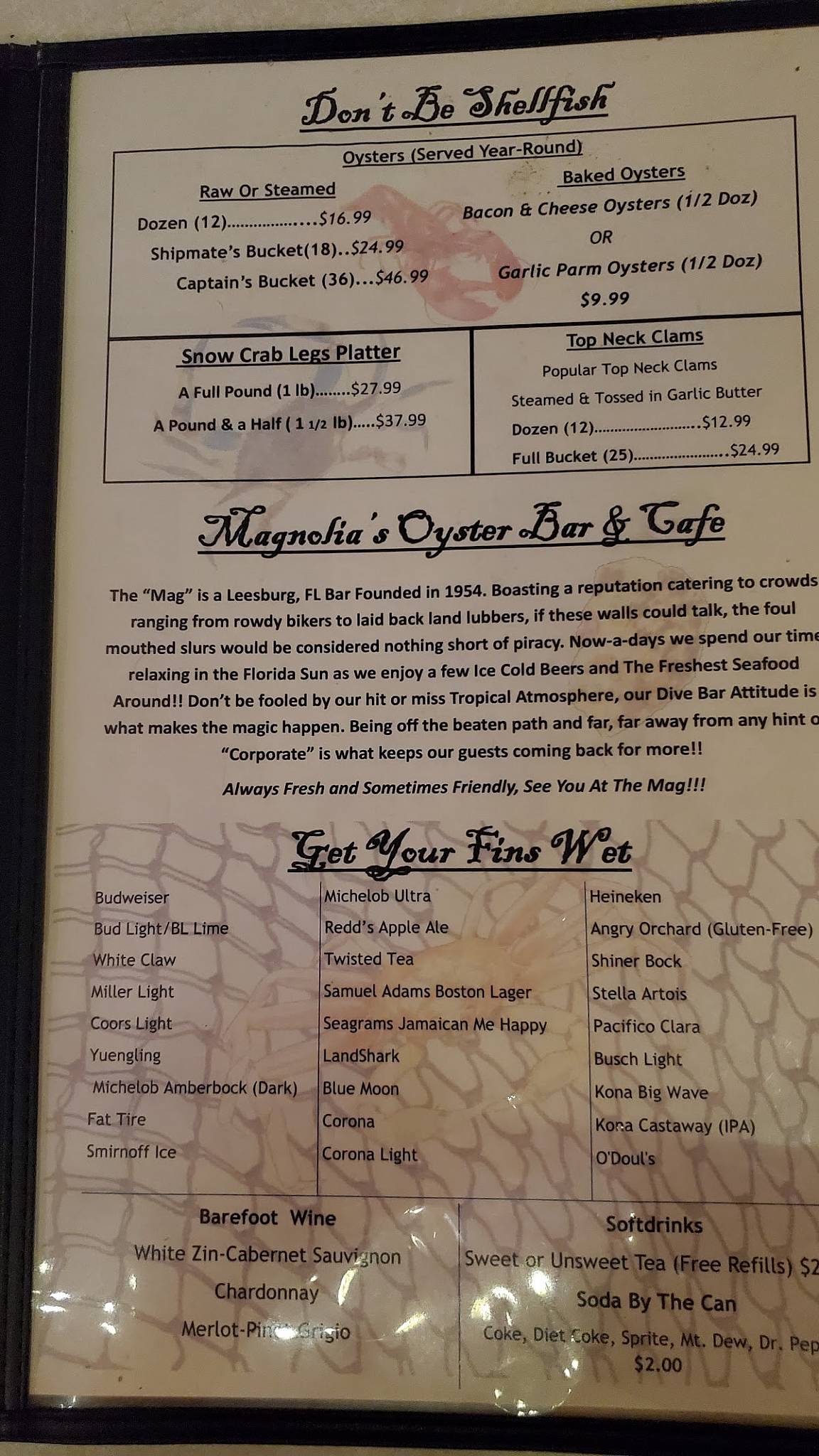 Menu at Magnolia's Oyster Bar, Leesburg