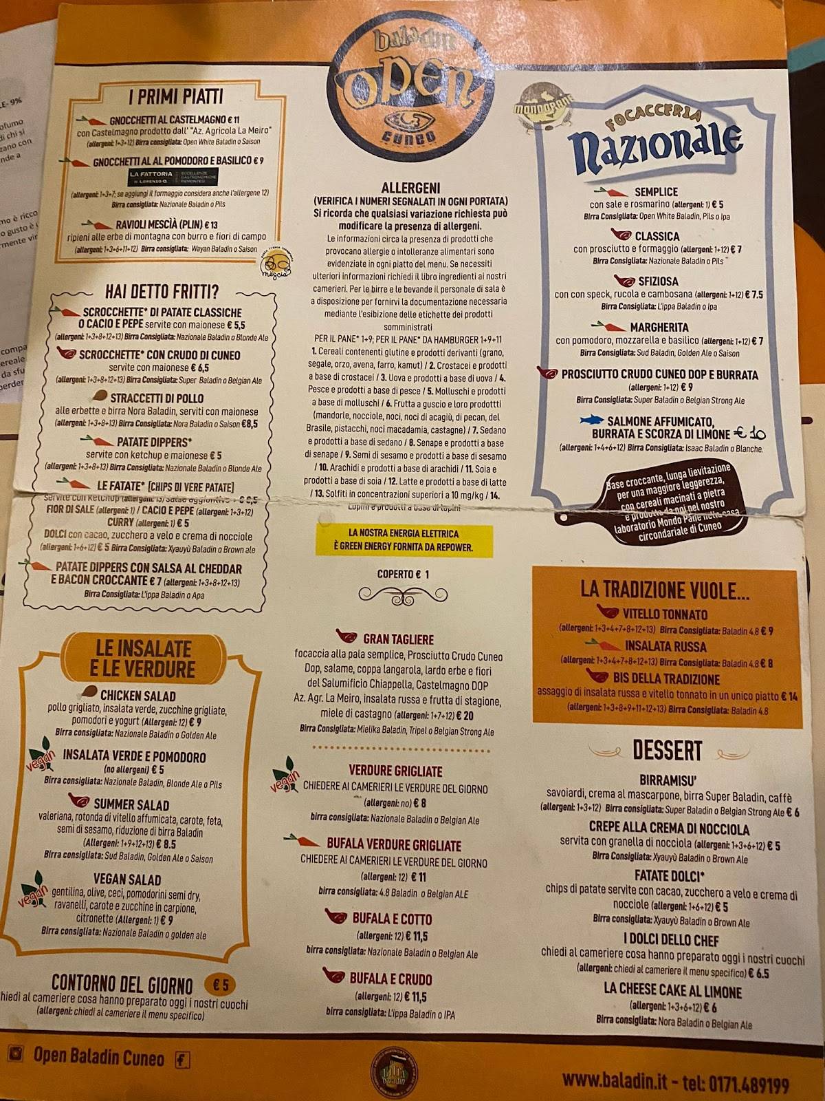 Menu di Open Baladin 