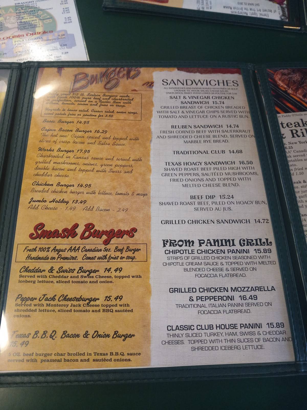 Menu de Paddy O'Neils Restaurant Pub