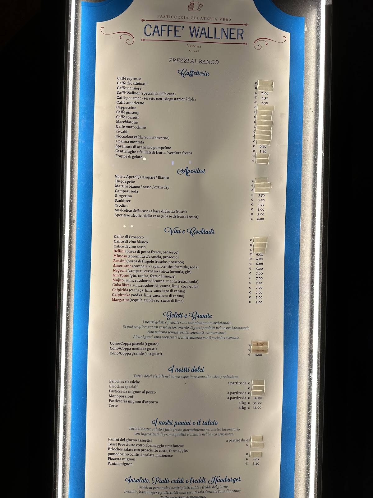 Menu di Pasticceria Caffè Wallner - Gelateria 