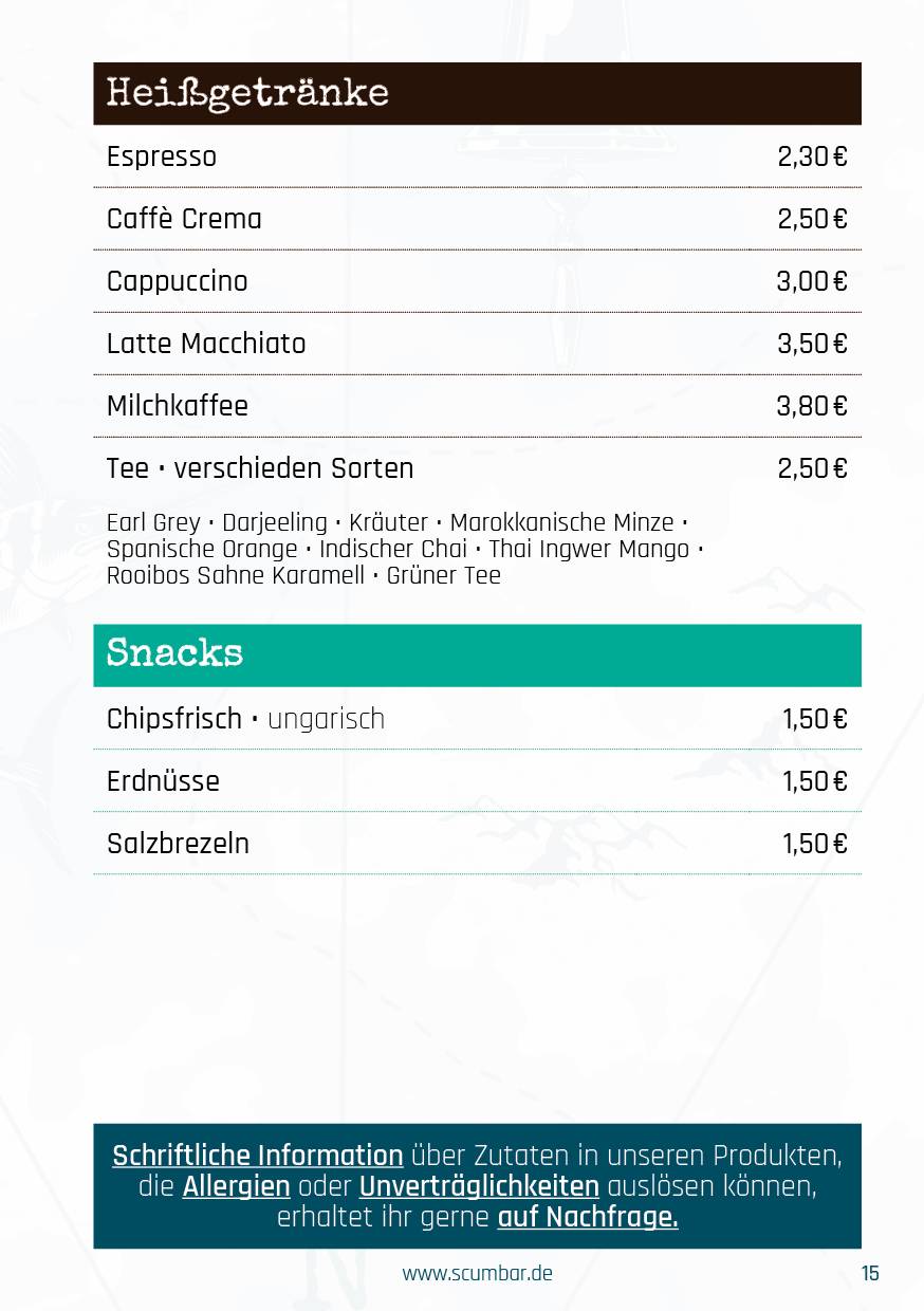 Menu de Scum Bar