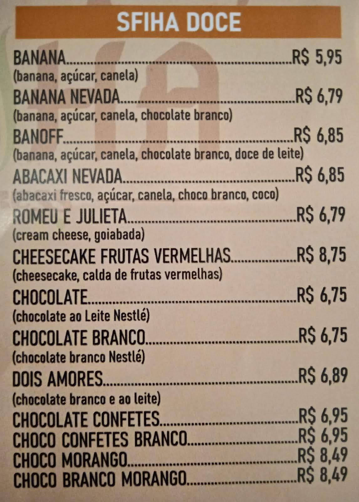 Sfiha Express cardápio