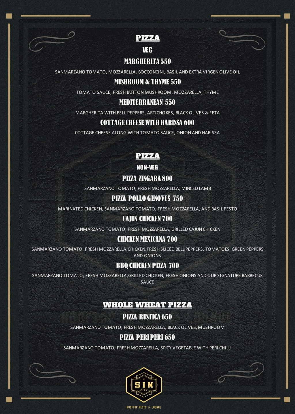 Sin City Rooftop Resto & Lounge menu