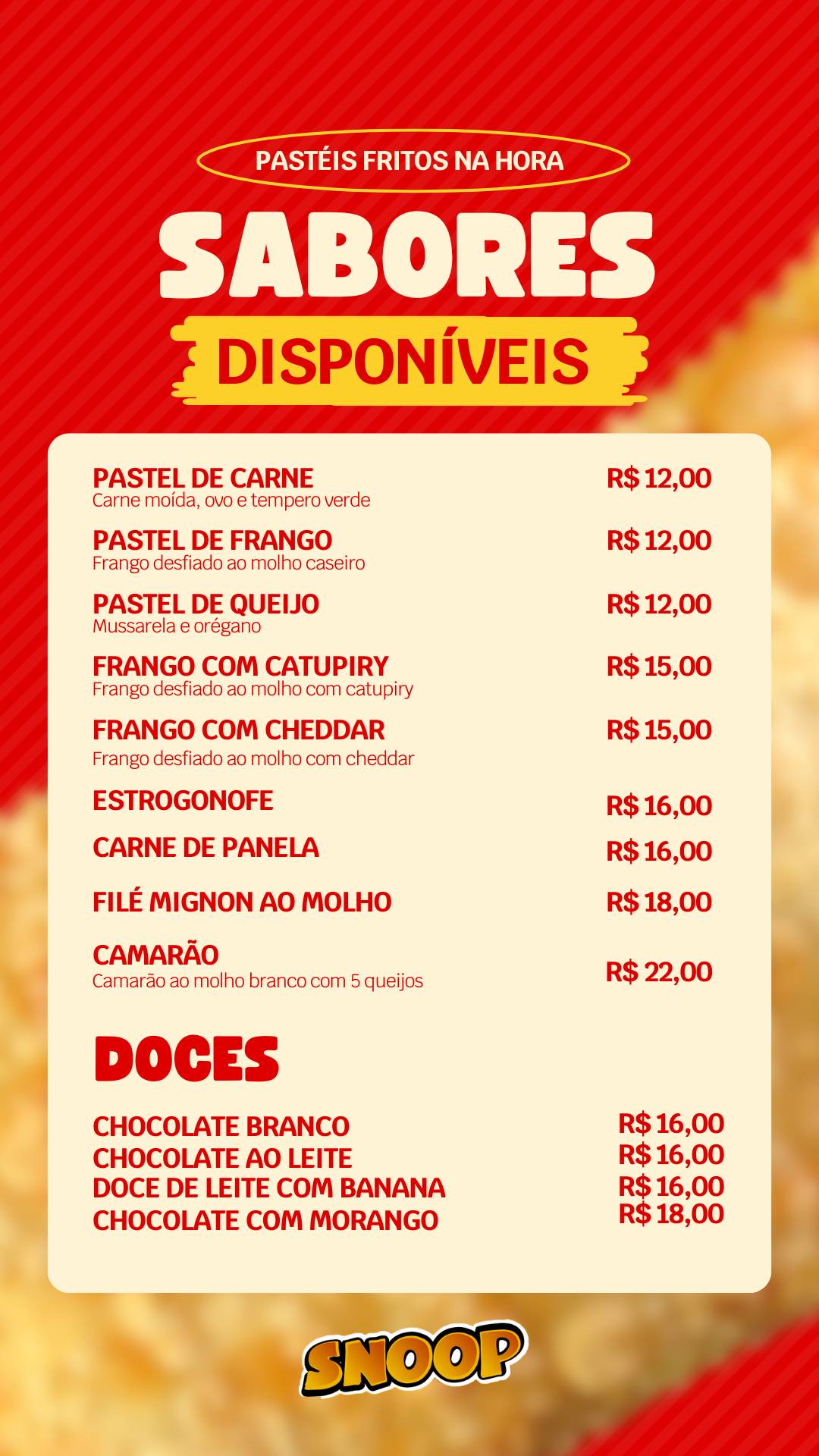 Snoop Lanches cardápio