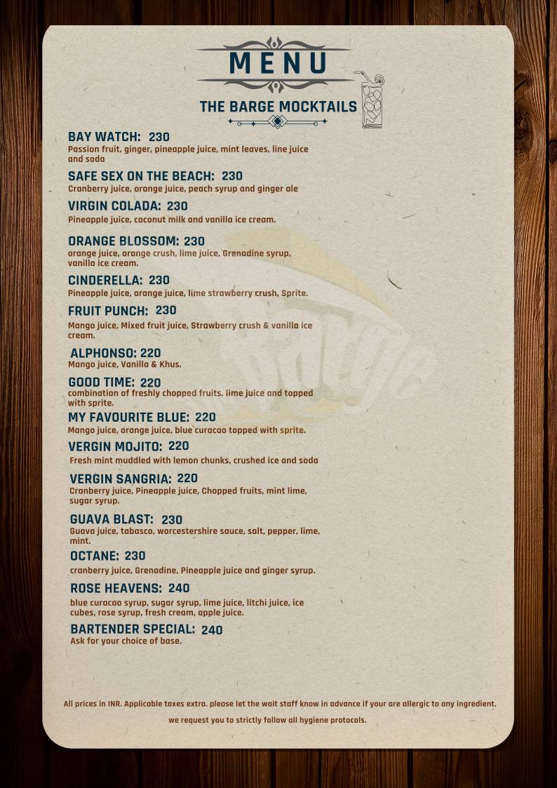 The Barge menu