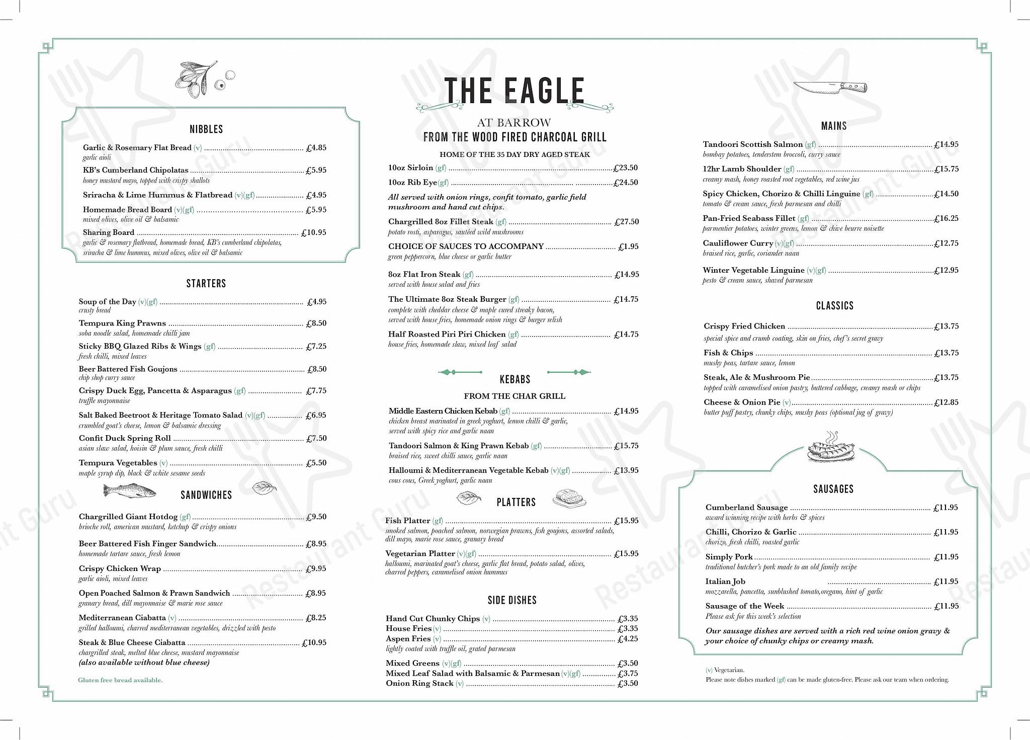 Menu at The Eagle At Barrow, Clitheroe, Clitheroe Rd