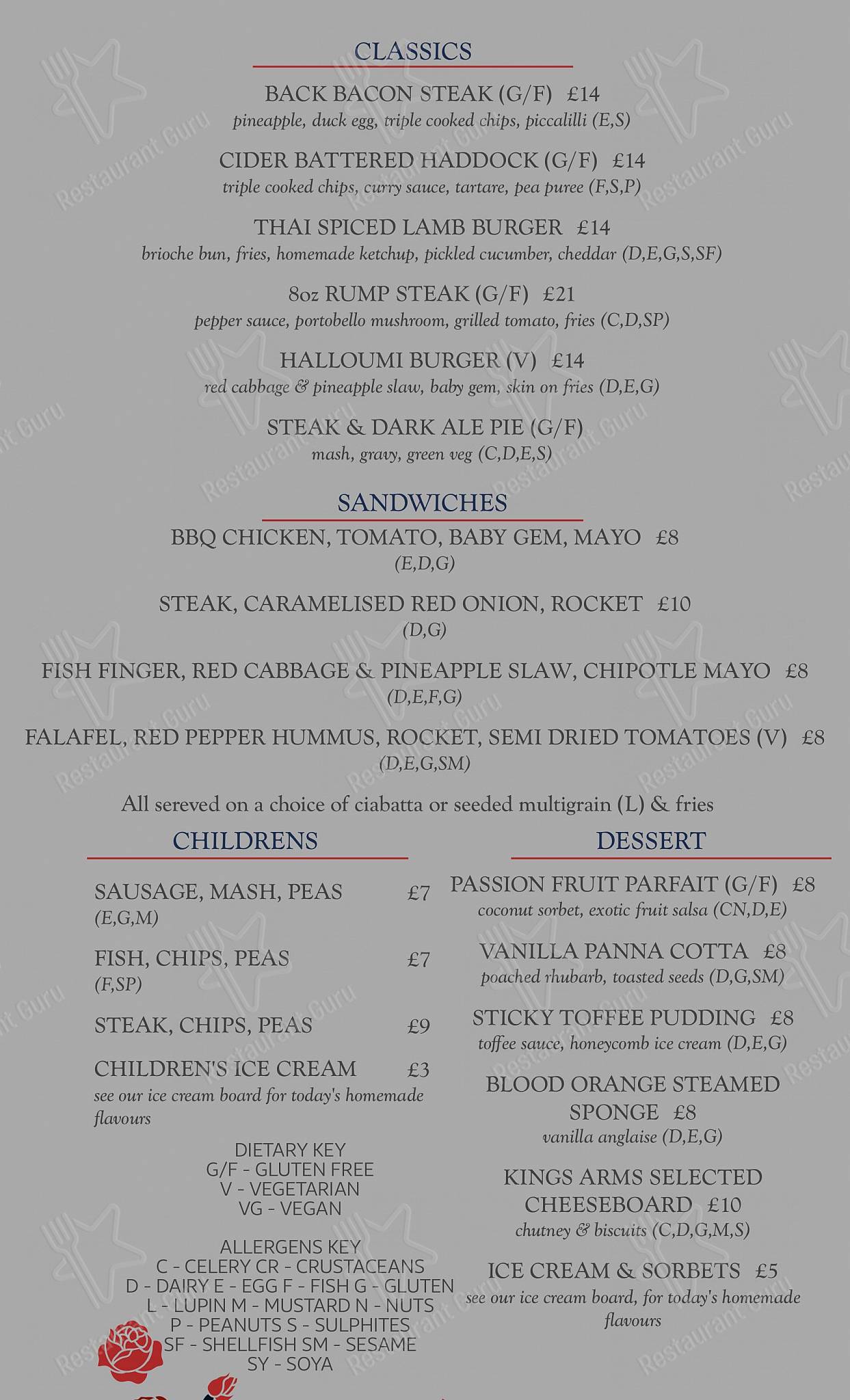 Menu at The Kings Arms Inn pub & bar, Montacute