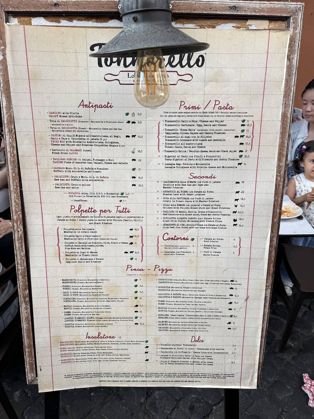 Menu di Tonnarello 