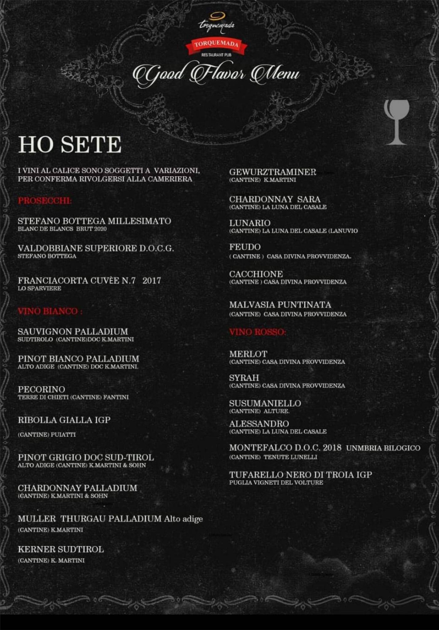 Menu di Torquemada Restaurant Pub Di Valeri Laura 