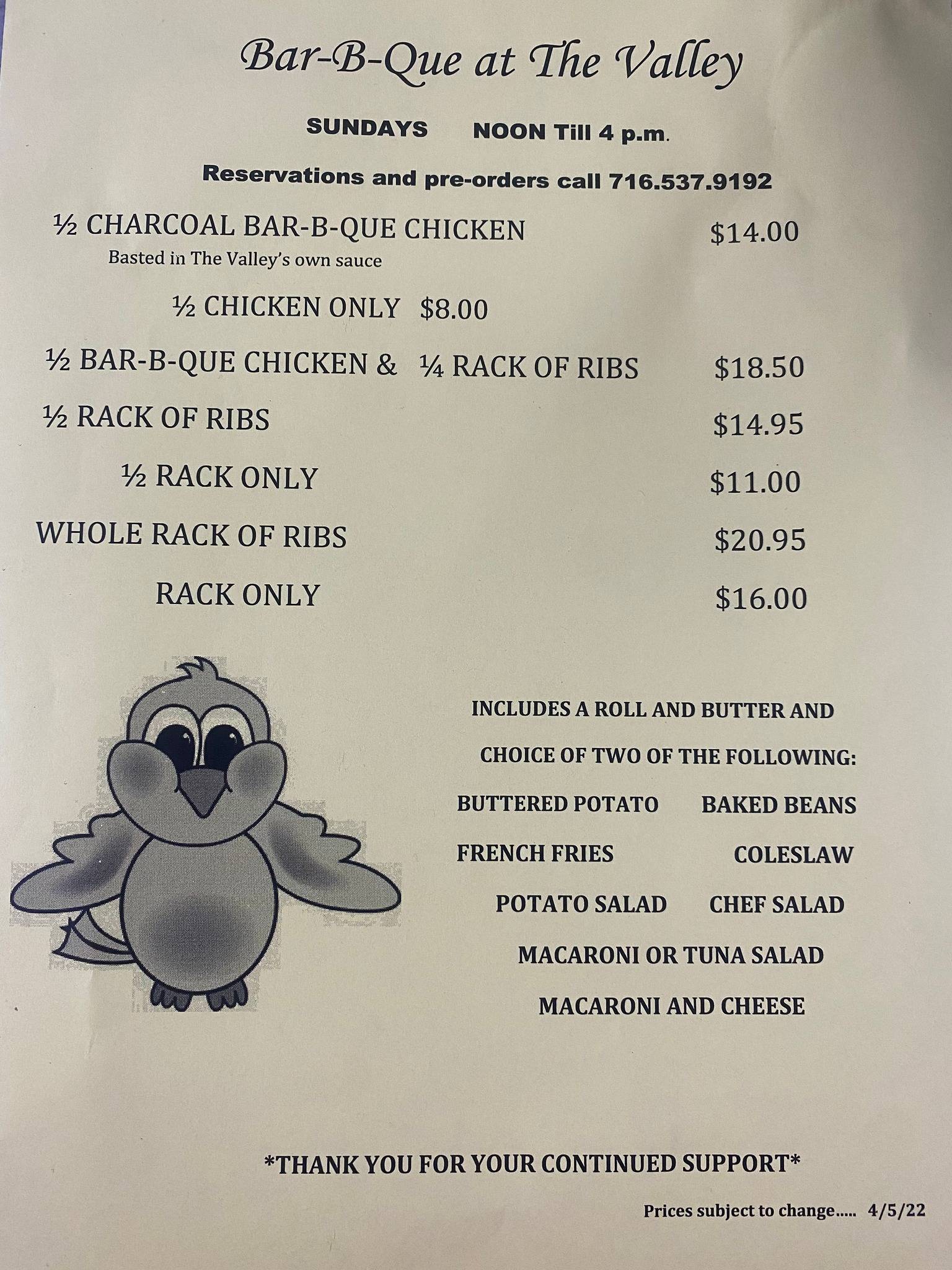Menu at Valley Inn pub & bar, Holland