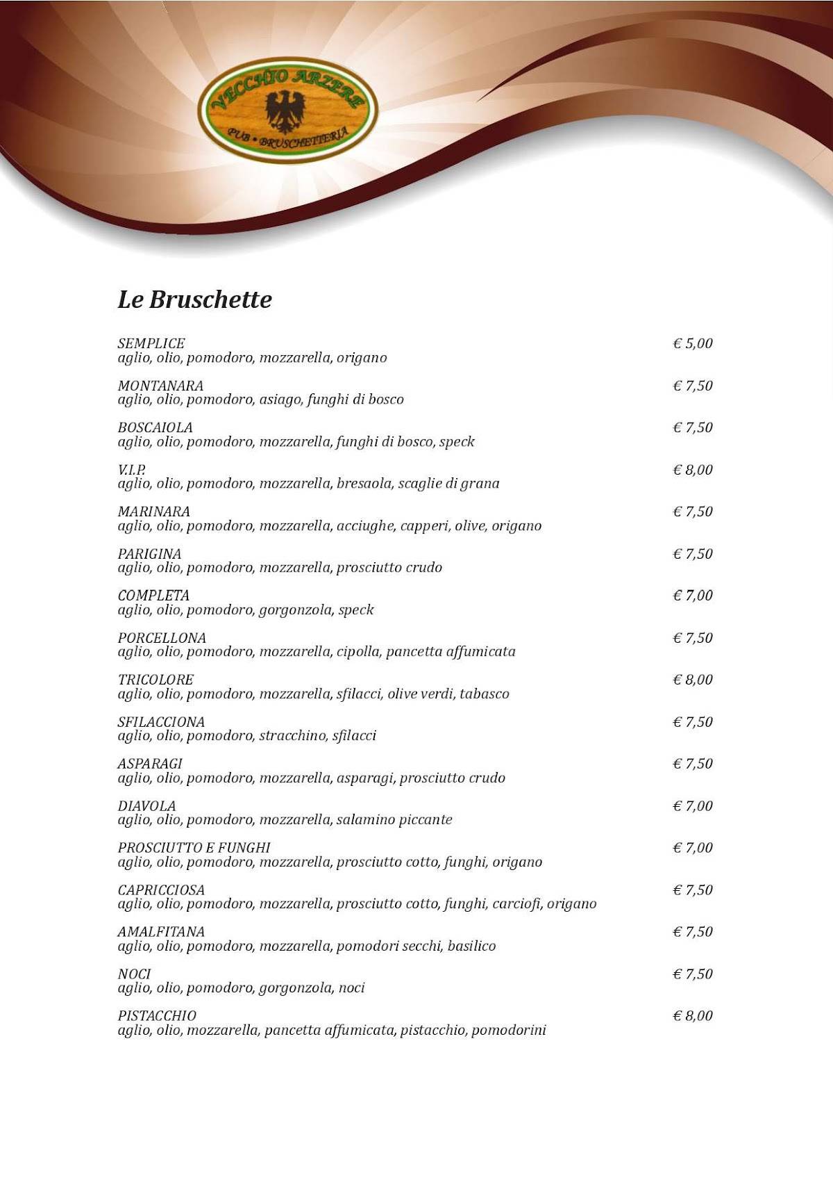 Menu di Vecchio Arzere Birreria 