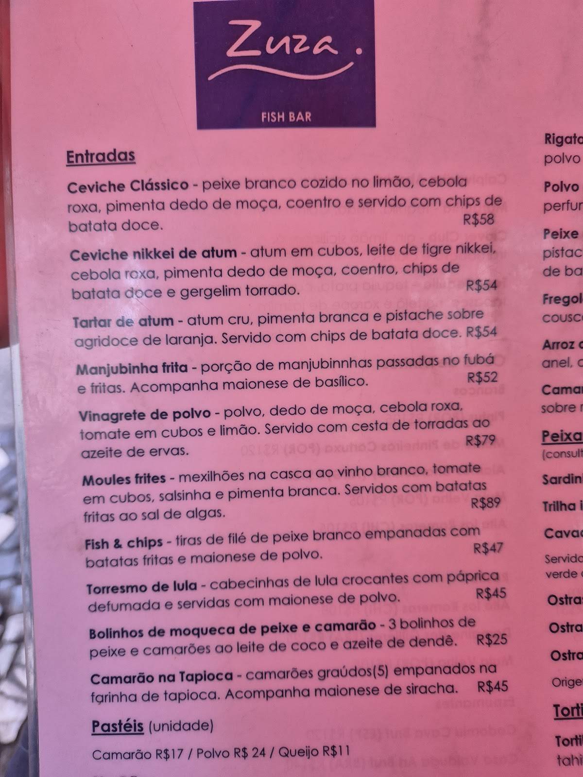 Zuza Fish Bar cardápio