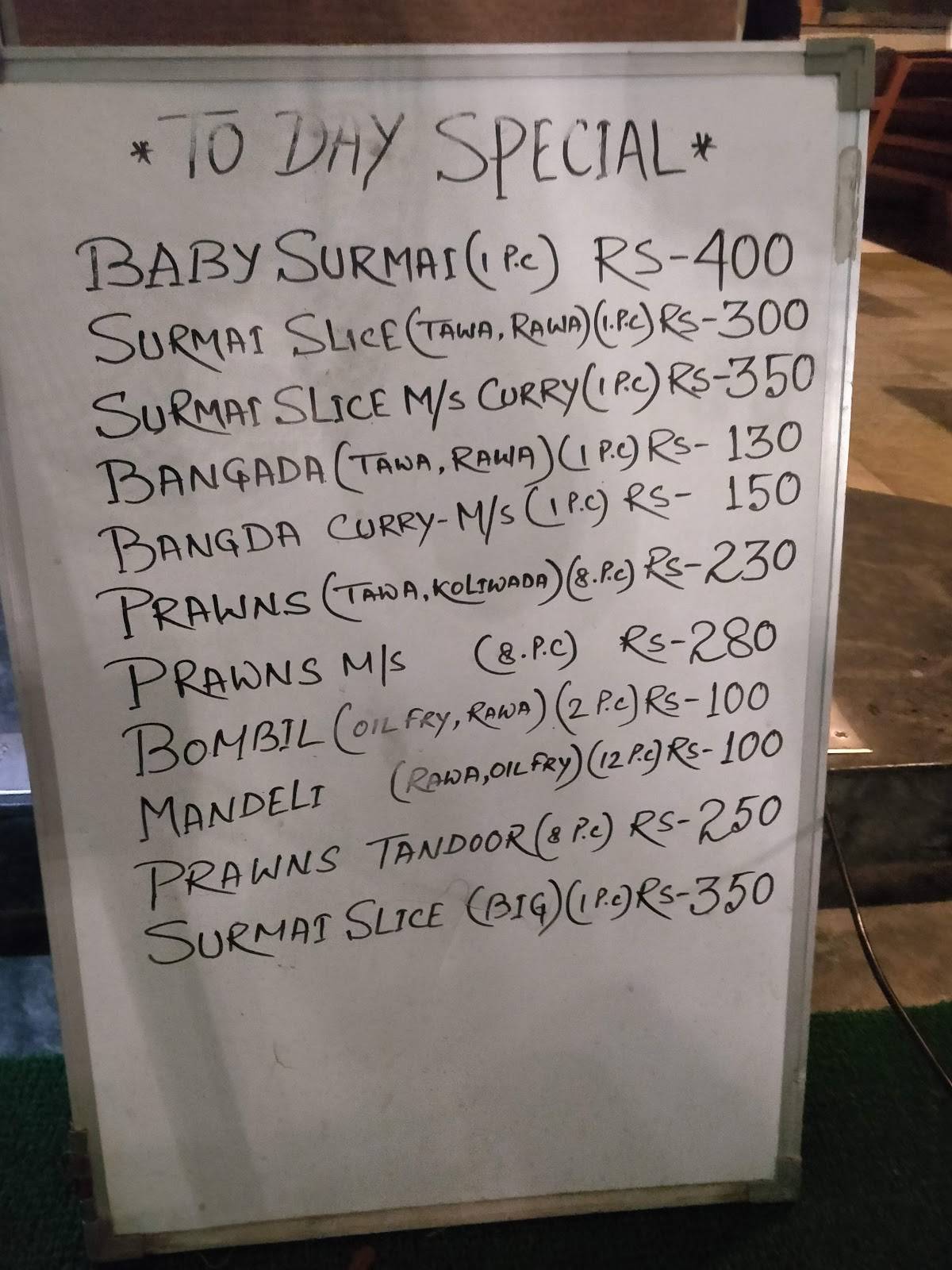 Hotel Srushti menu