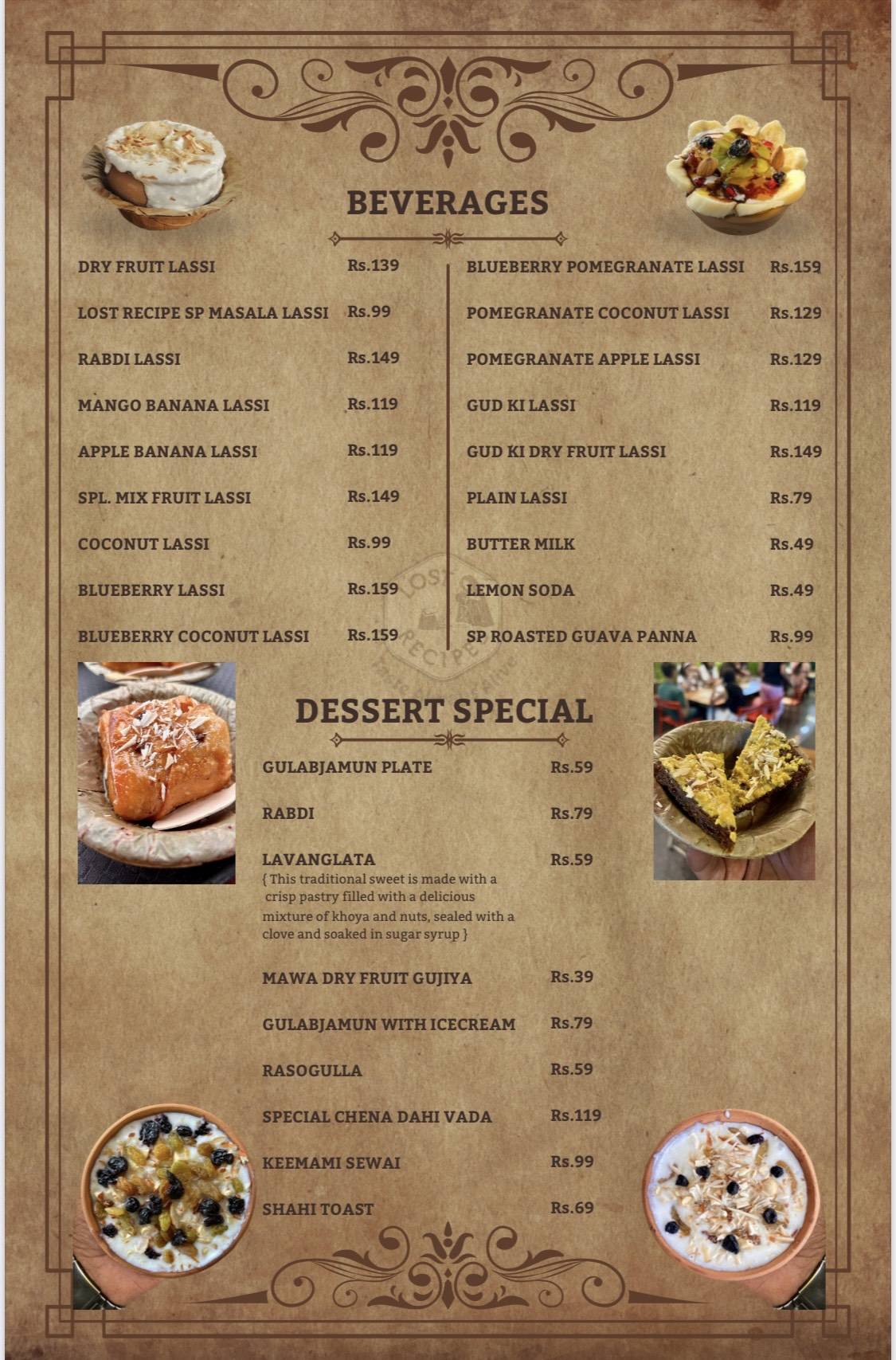 LOST RECIPES menu