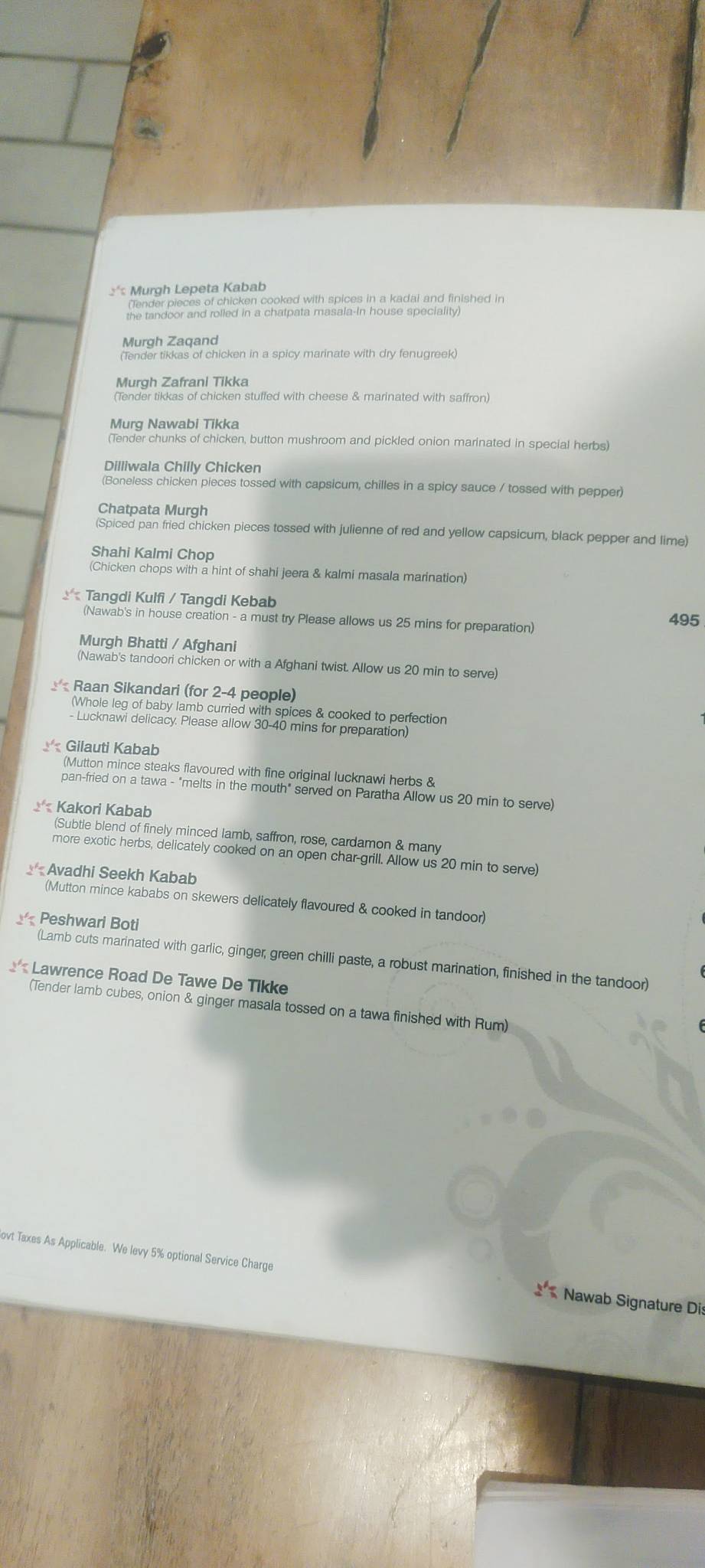 Nawab Asia menu