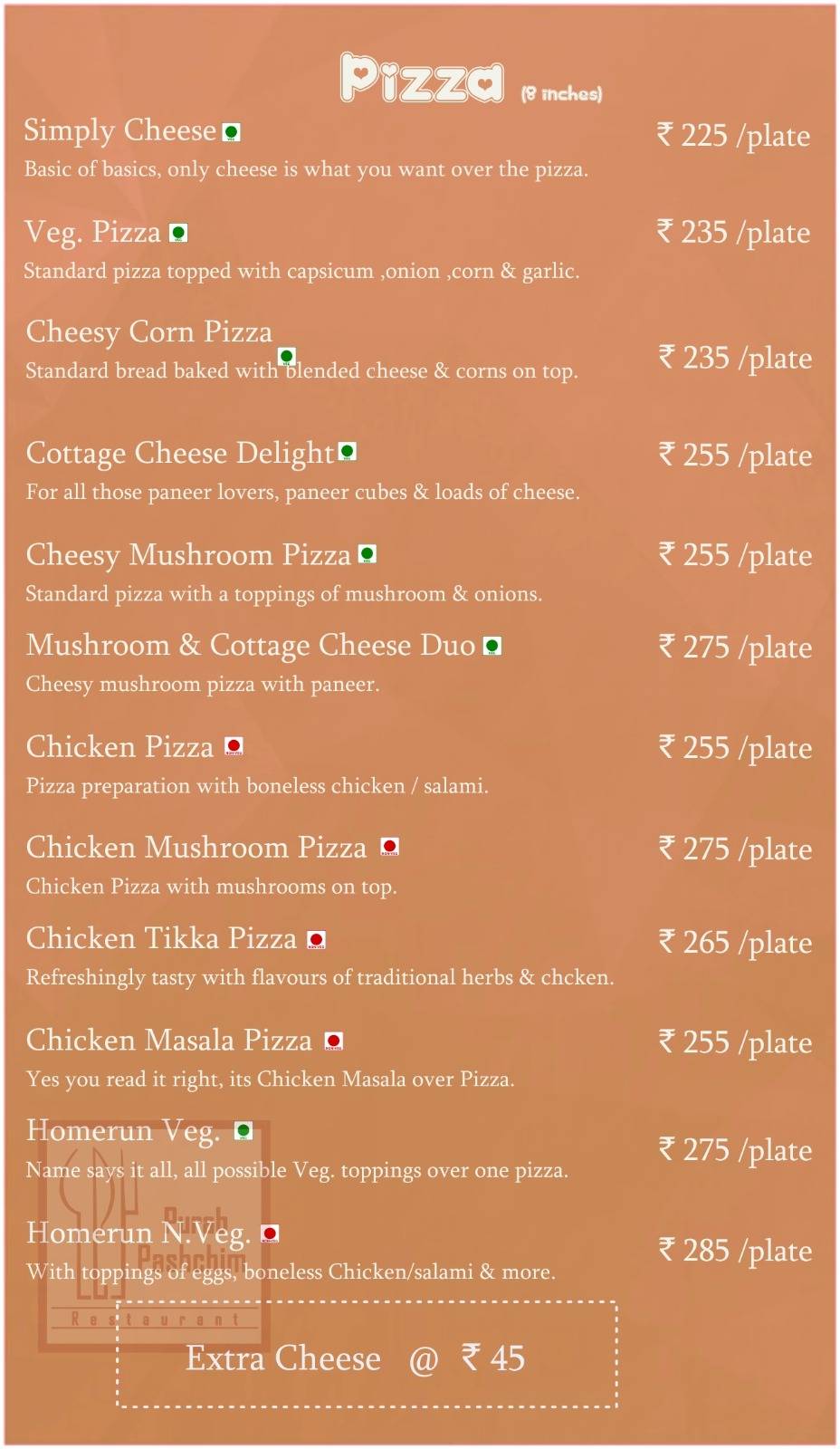 Purab Pashchim Restaurant menu
