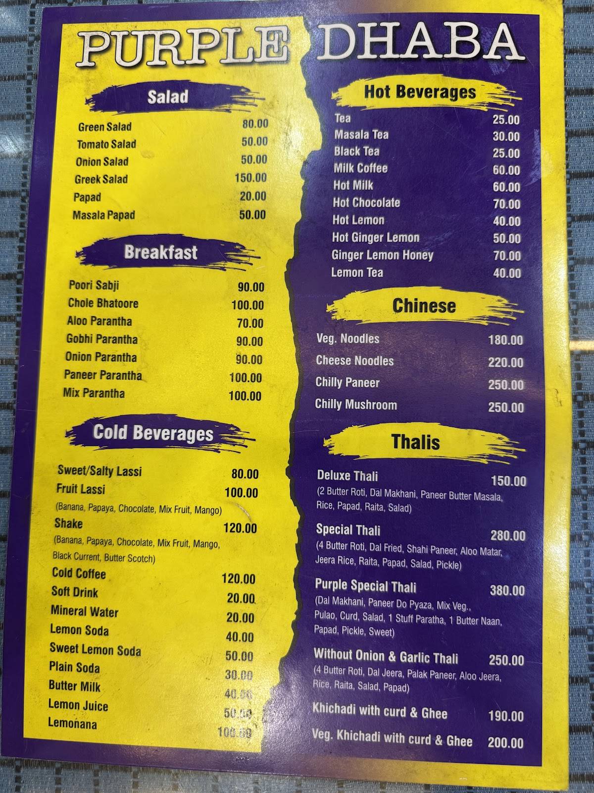Purple Dhaba menu