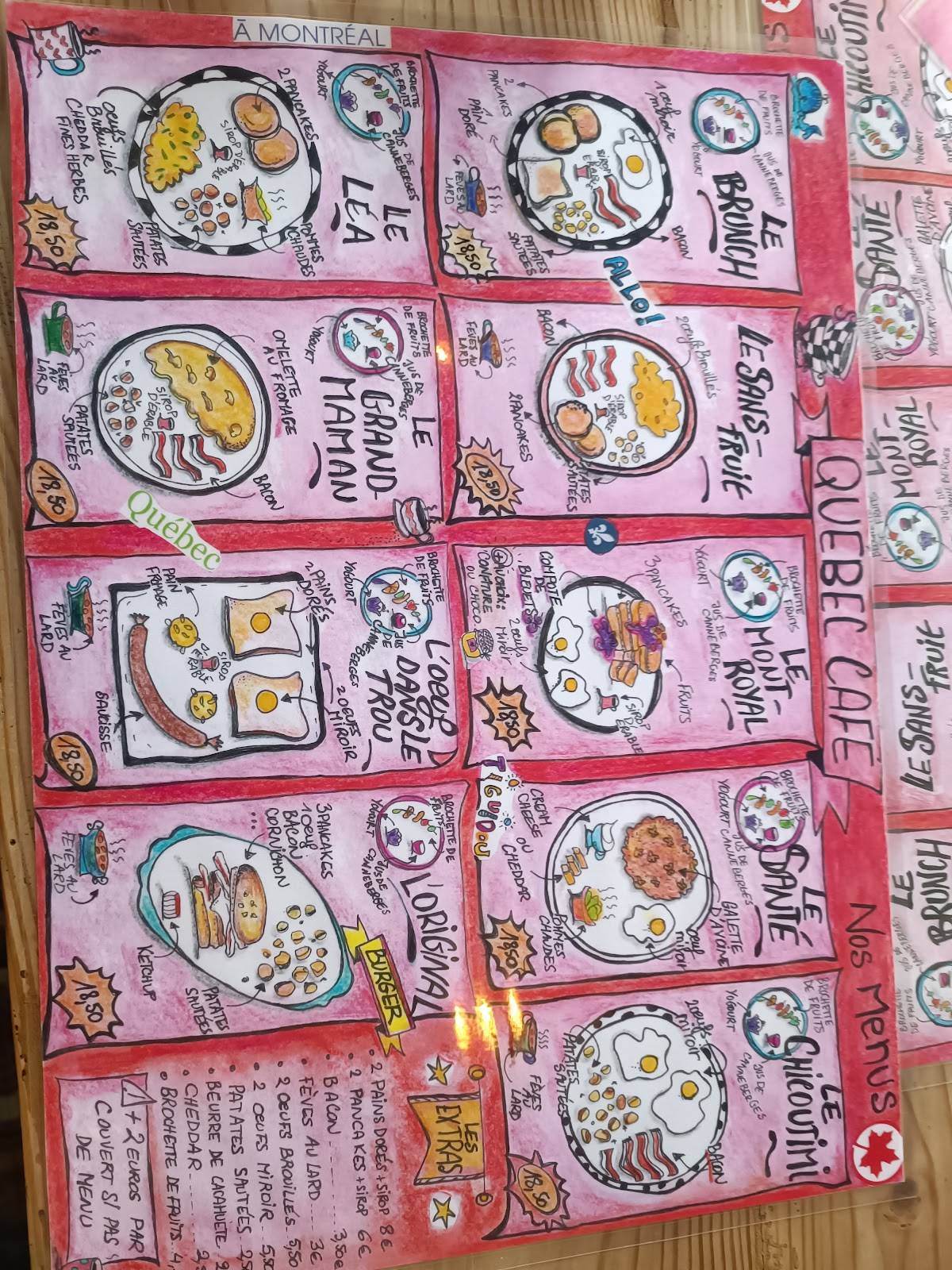 Menu de Quebec cafe