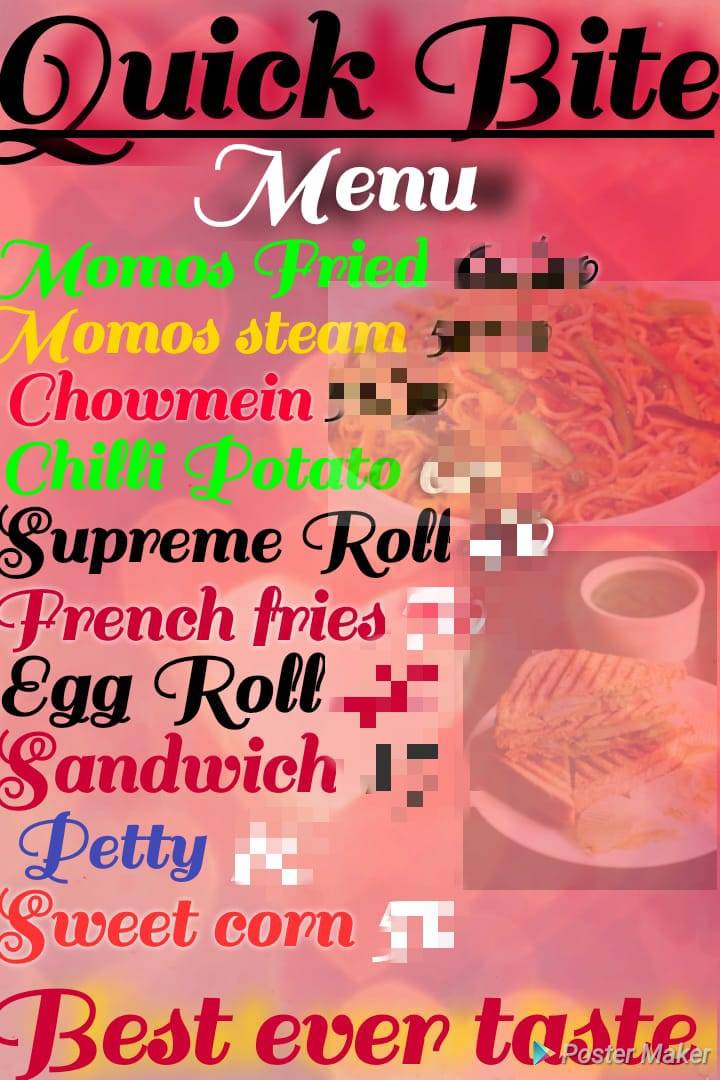 Quick bite restaurant menu