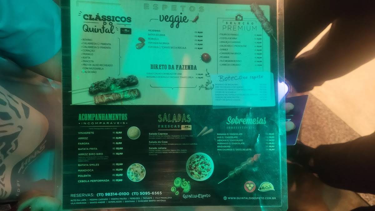 Quintal do Espeto Alto da Lapa cardápio
