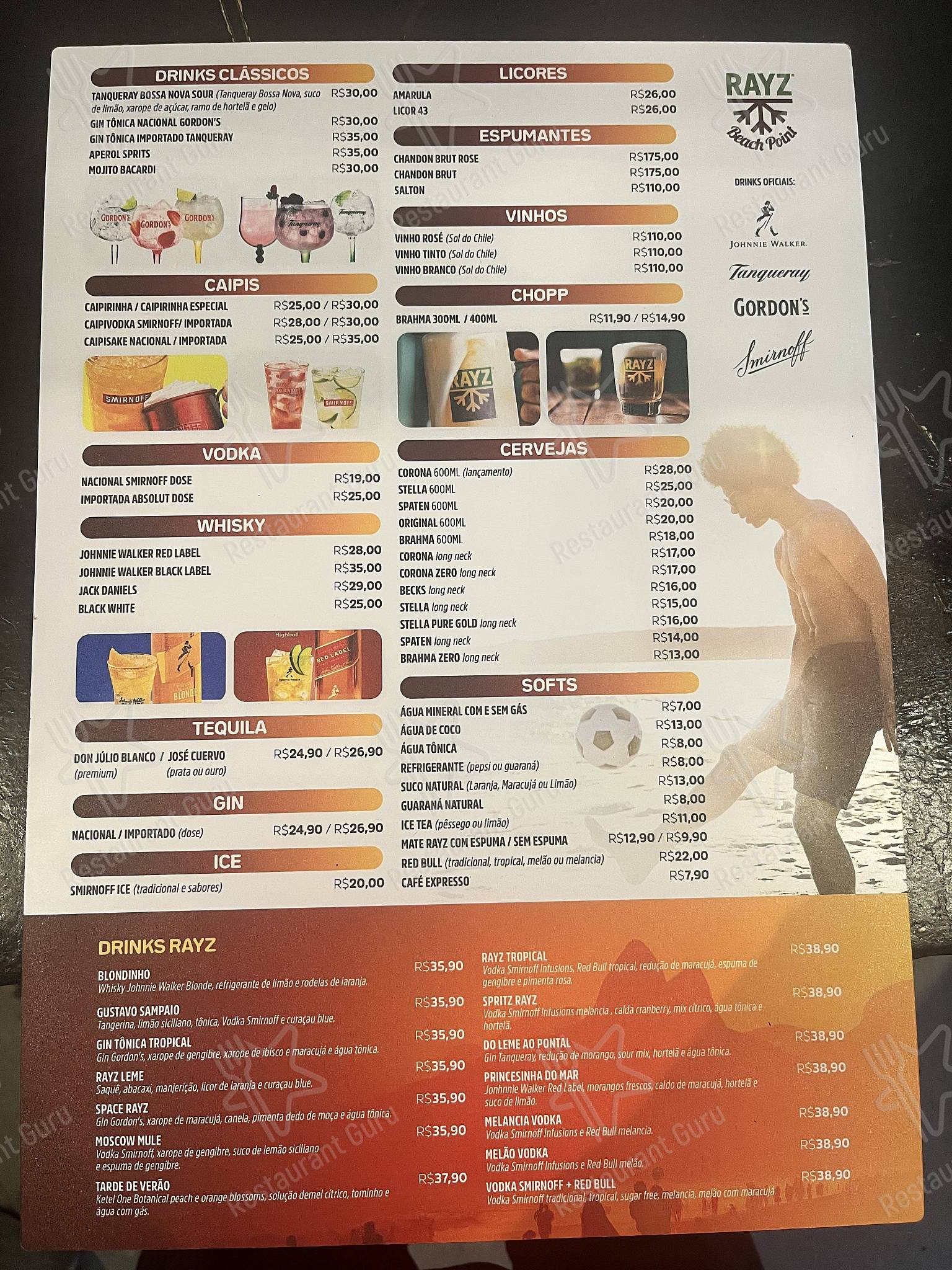 Menu para Quiosque Rayz Beach Point restaurante