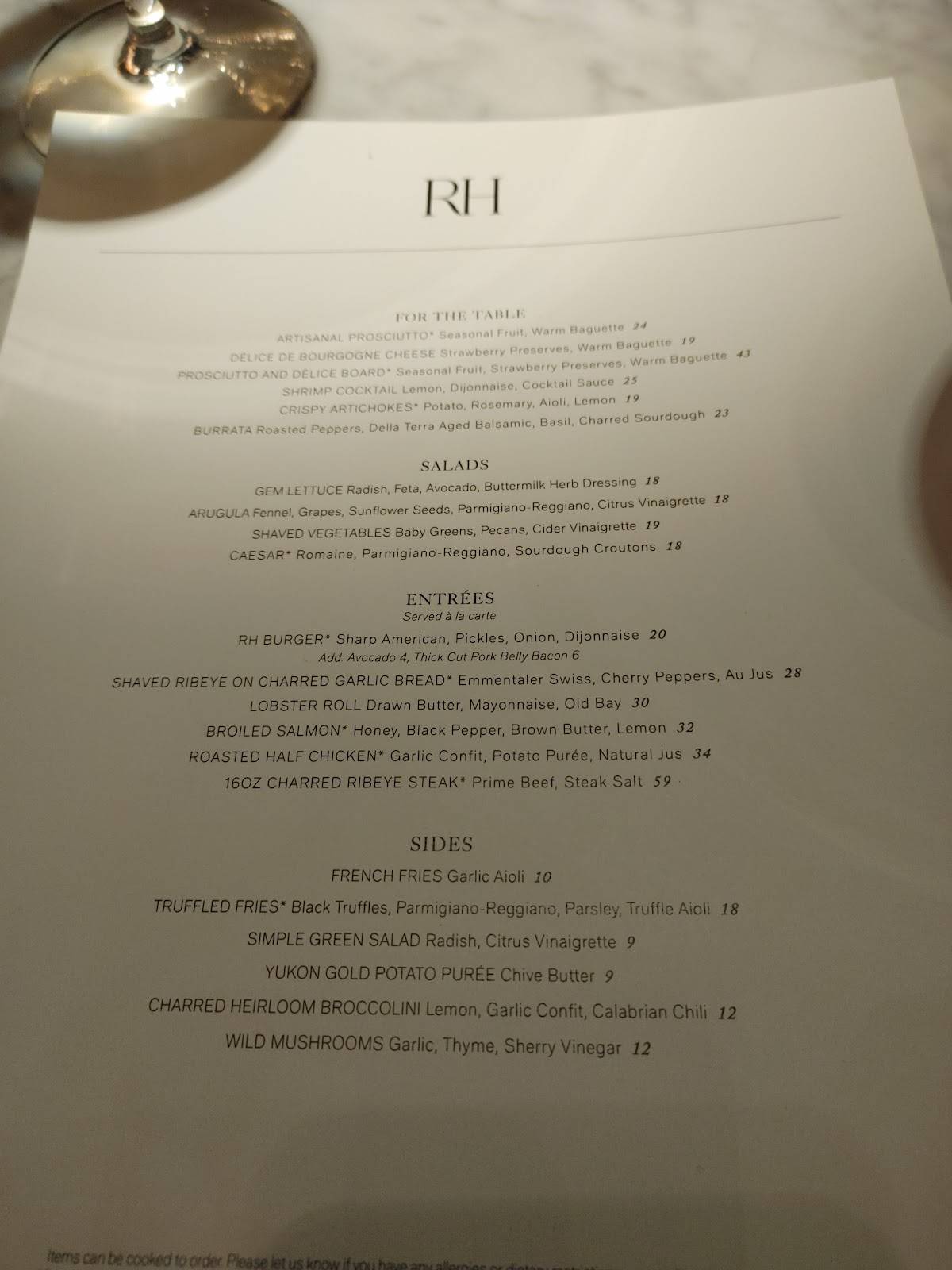 Menu at RH Rooftop Restaurant Jacksonville, Jacksonville